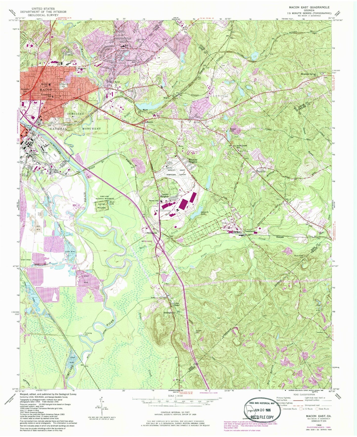 Classic USGS Macon East Georgia 7.5'x7.5' Topo Map Image