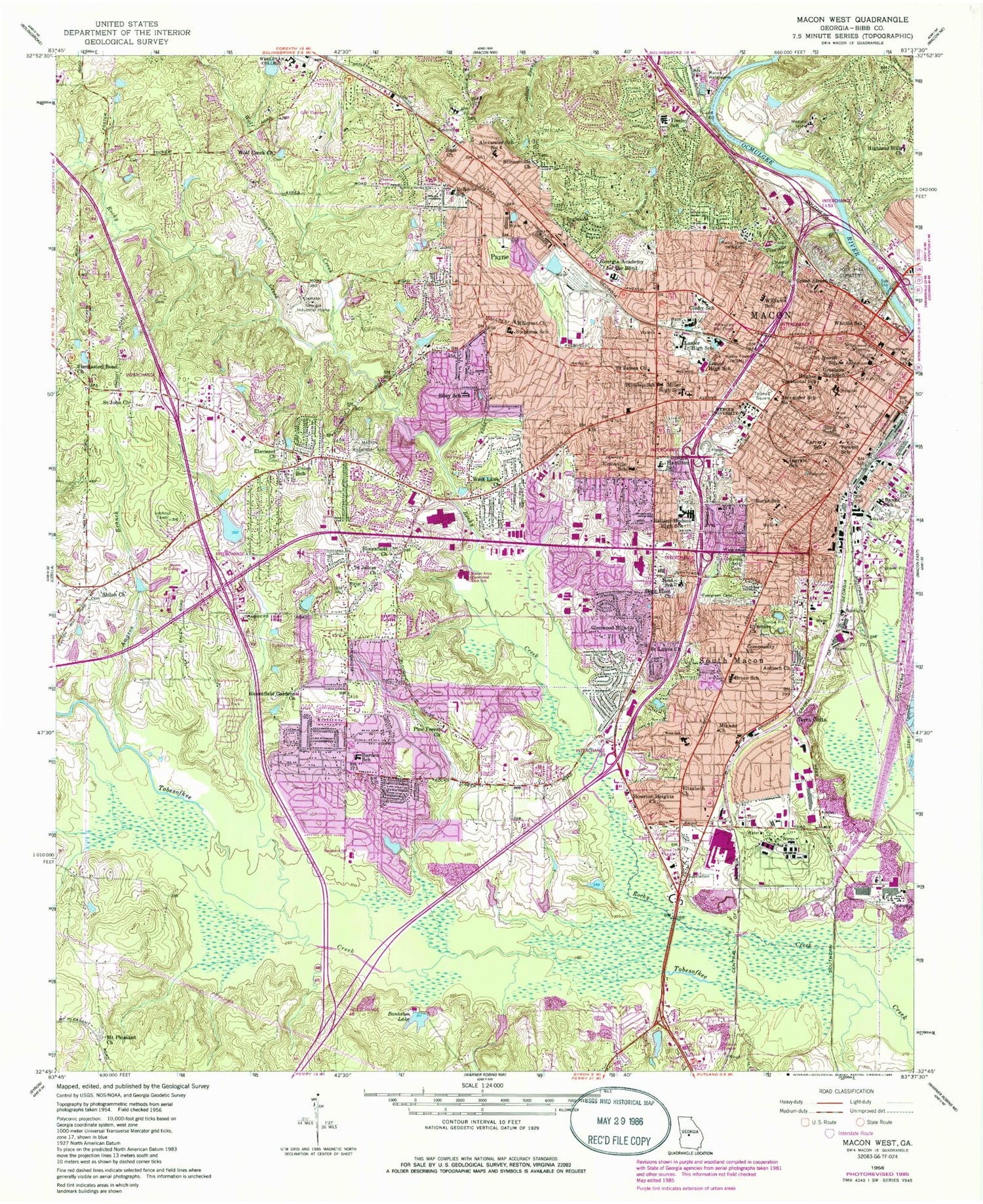 Classic USGS Macon West Georgia 7.5'x7.5' Topo Map Image