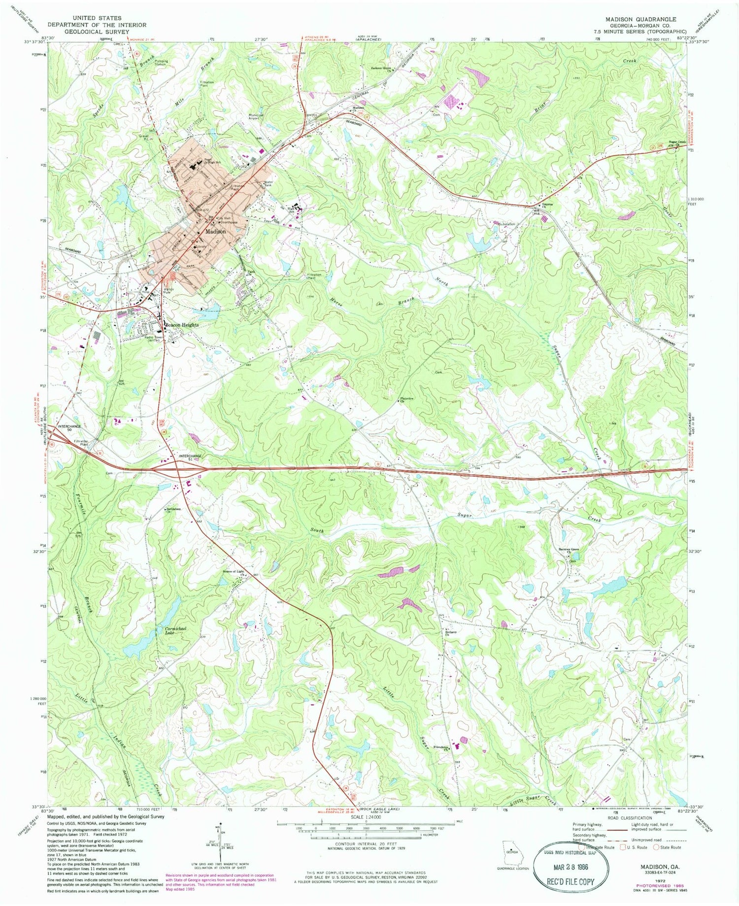 Classic USGS Madison Georgia 7.5'x7.5' Topo Map Image