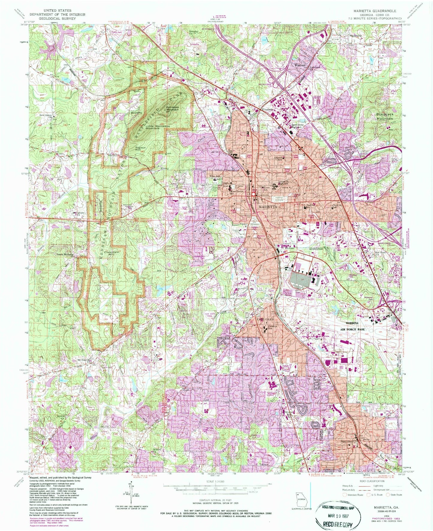 Classic USGS Marietta Georgia 7.5'x7.5' Topo Map Image