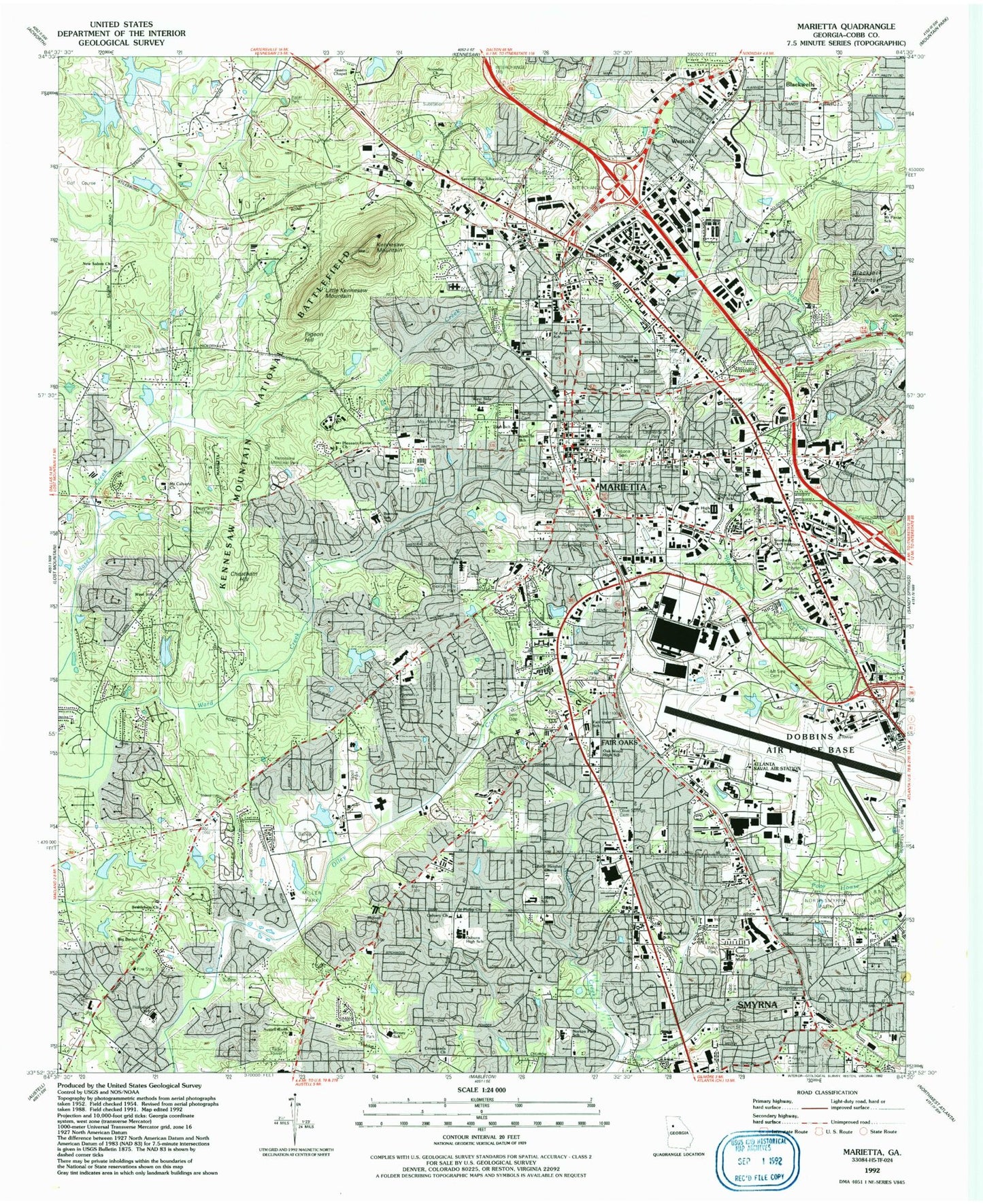 Classic USGS Marietta Georgia 7.5'x7.5' Topo Map Image