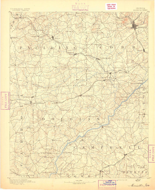 Historic 1891 Marietta Georgia 30'x30' Topo Map Image