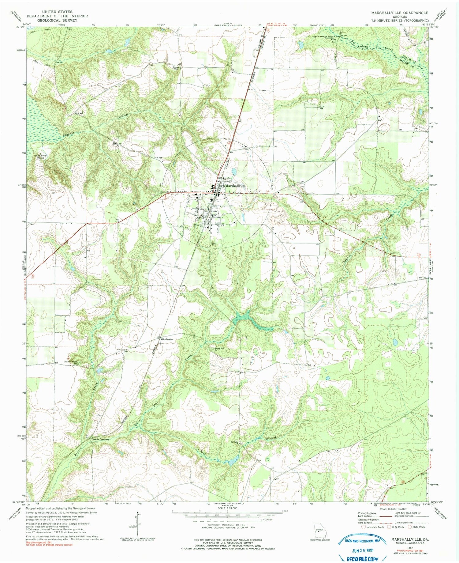 Classic USGS Marshallville Georgia 7.5'x7.5' Topo Map Image