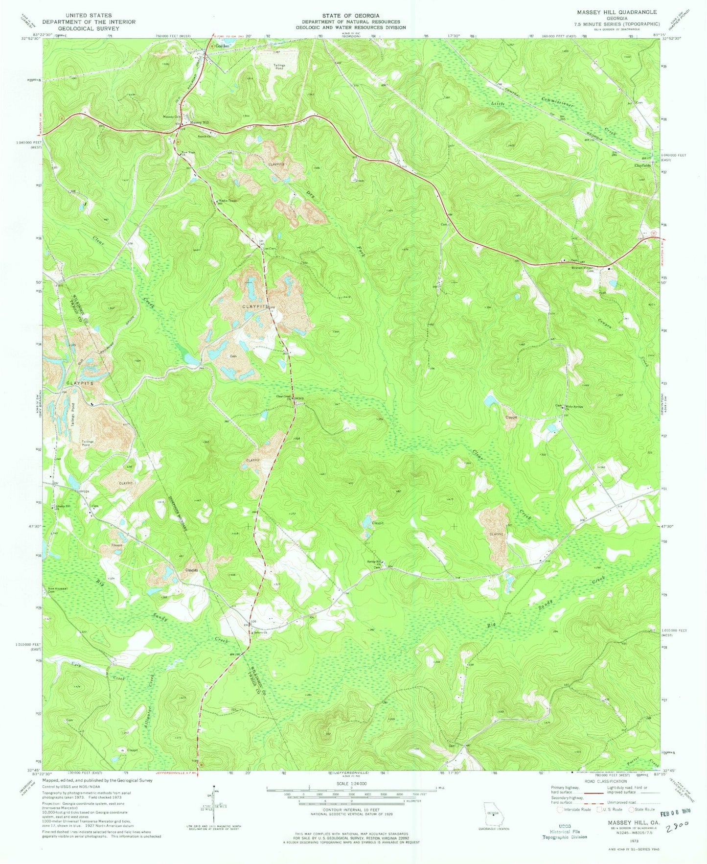 Classic USGS Massey Hill Georgia 7.5'x7.5' Topo Map Image