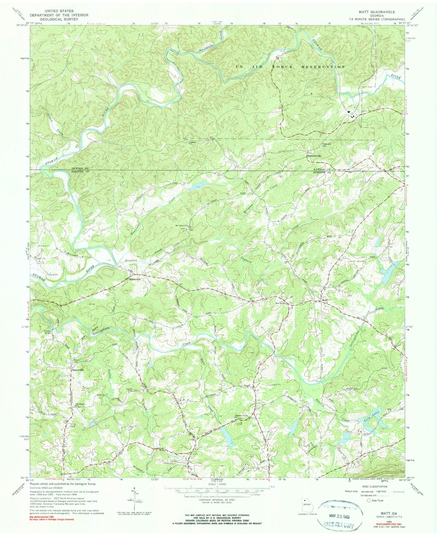 Classic USGS Matt Georgia 7.5'x7.5' Topo Map Image