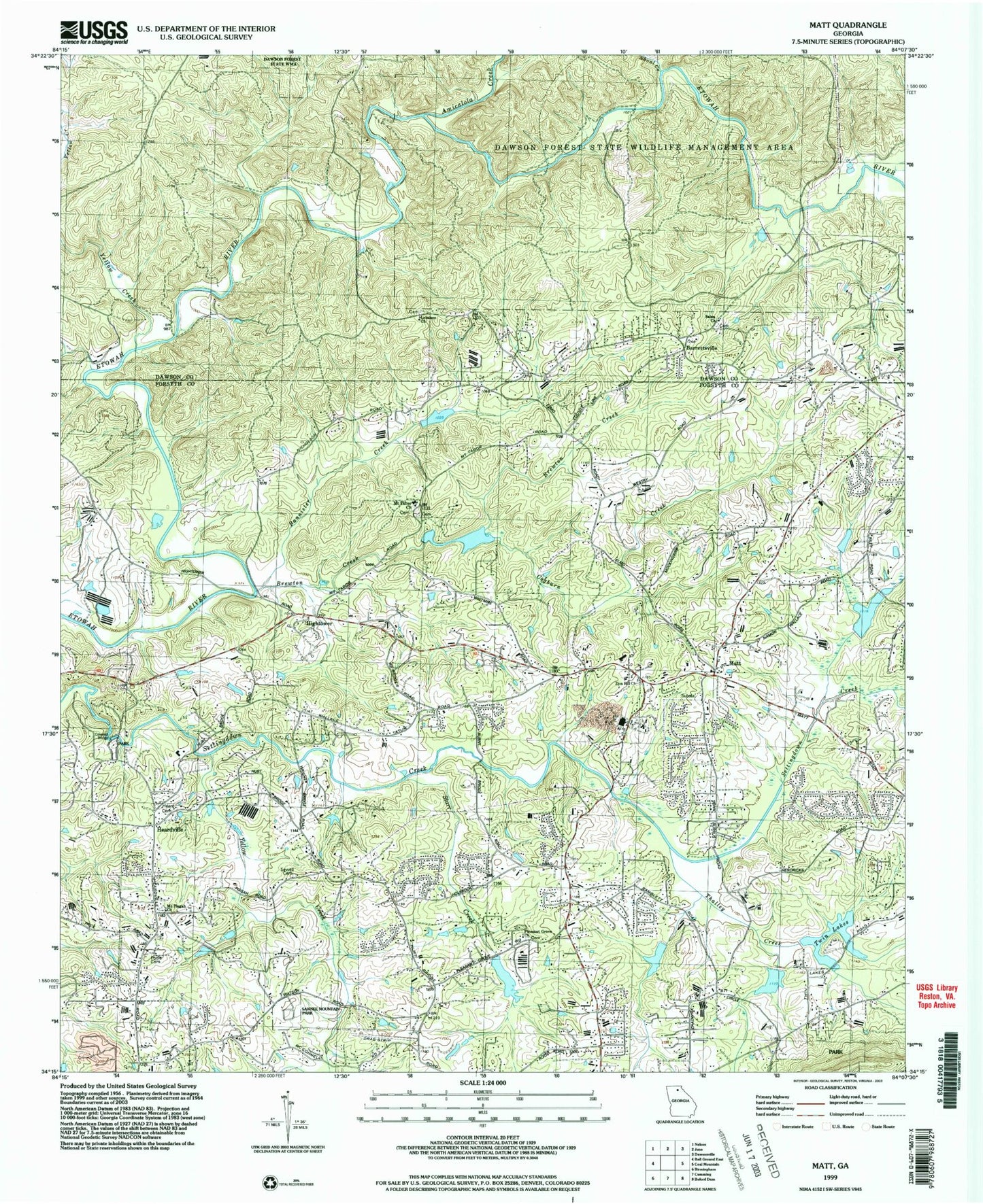 Classic USGS Matt Georgia 7.5'x7.5' Topo Map Image