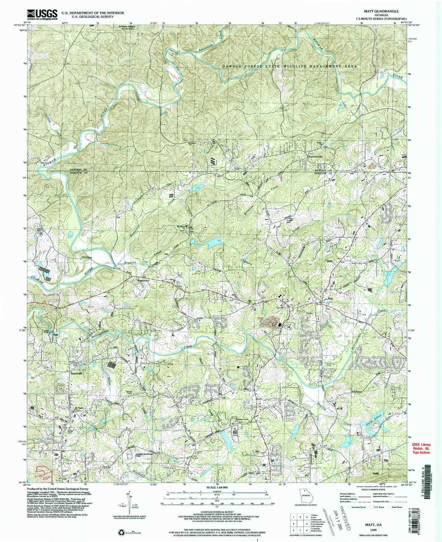 Classic USGS Matt Georgia 7.5'x7.5' Topo Map Image