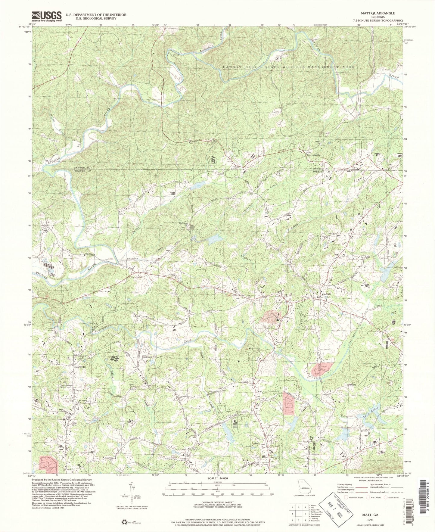 Classic USGS Matt Georgia 7.5'x7.5' Topo Map Image