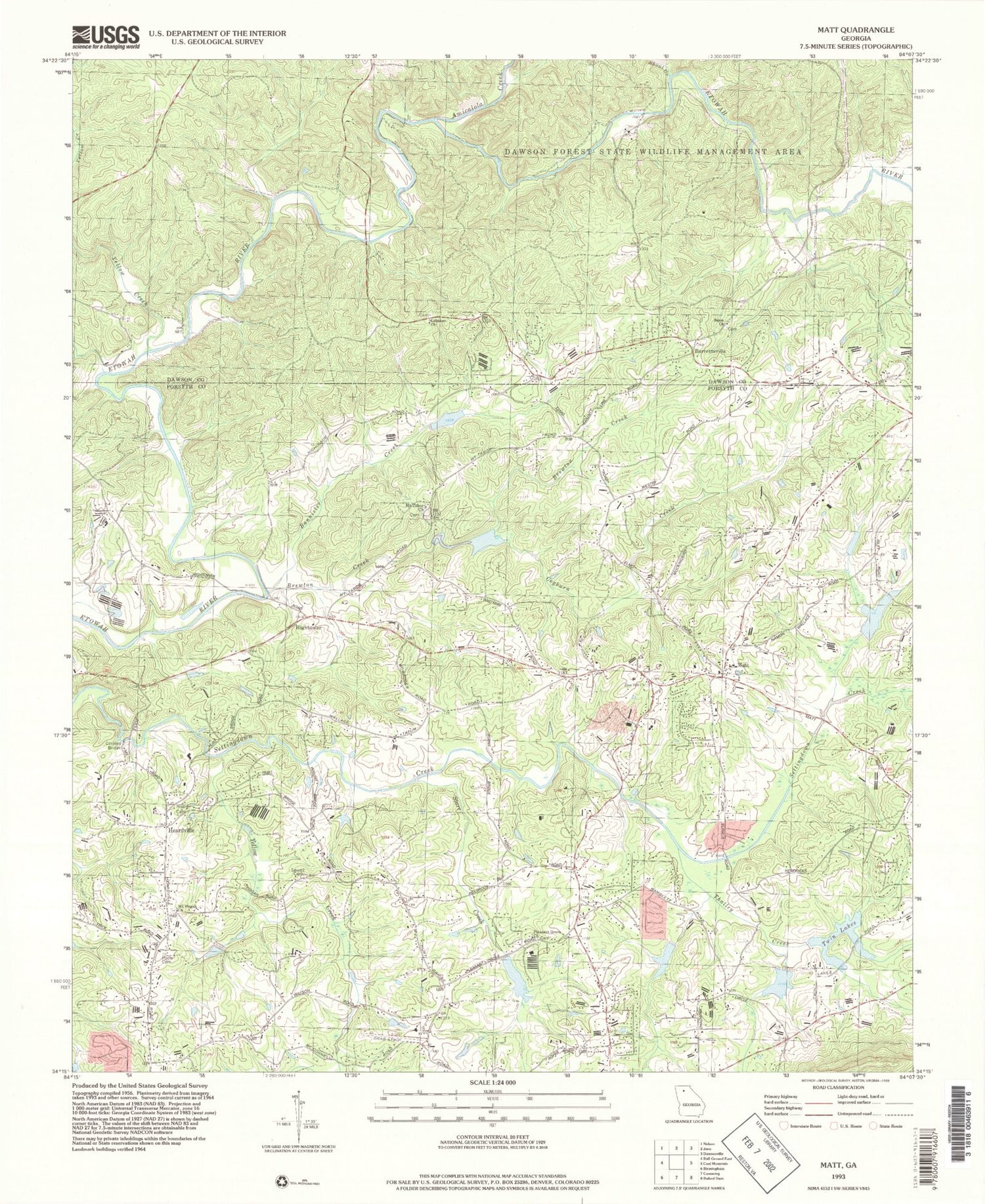 Classic USGS Matt Georgia 7.5'x7.5' Topo Map Image
