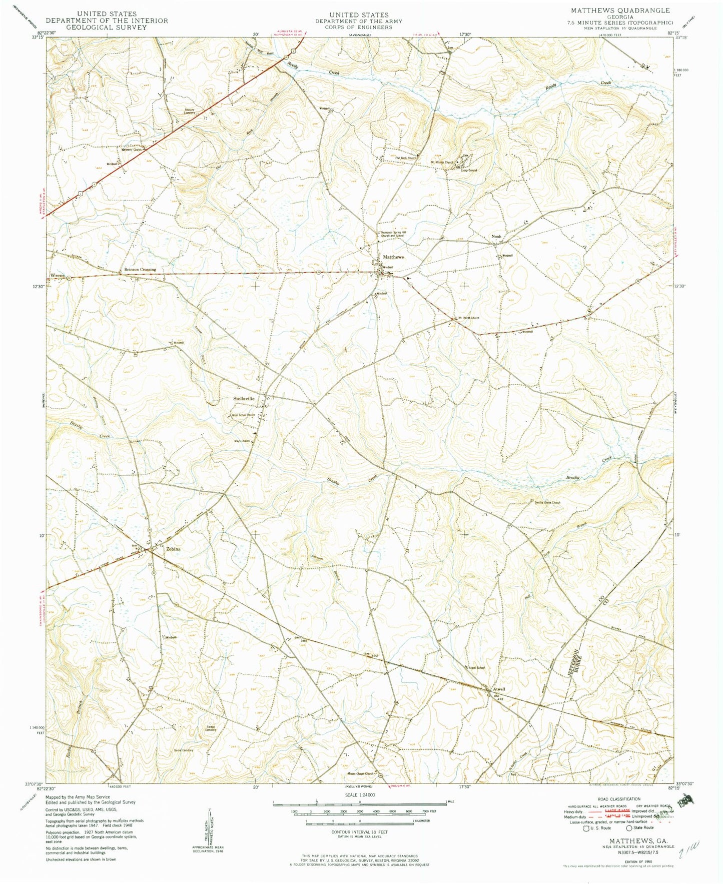 Classic USGS Matthews Georgia 7.5'x7.5' Topo Map Image