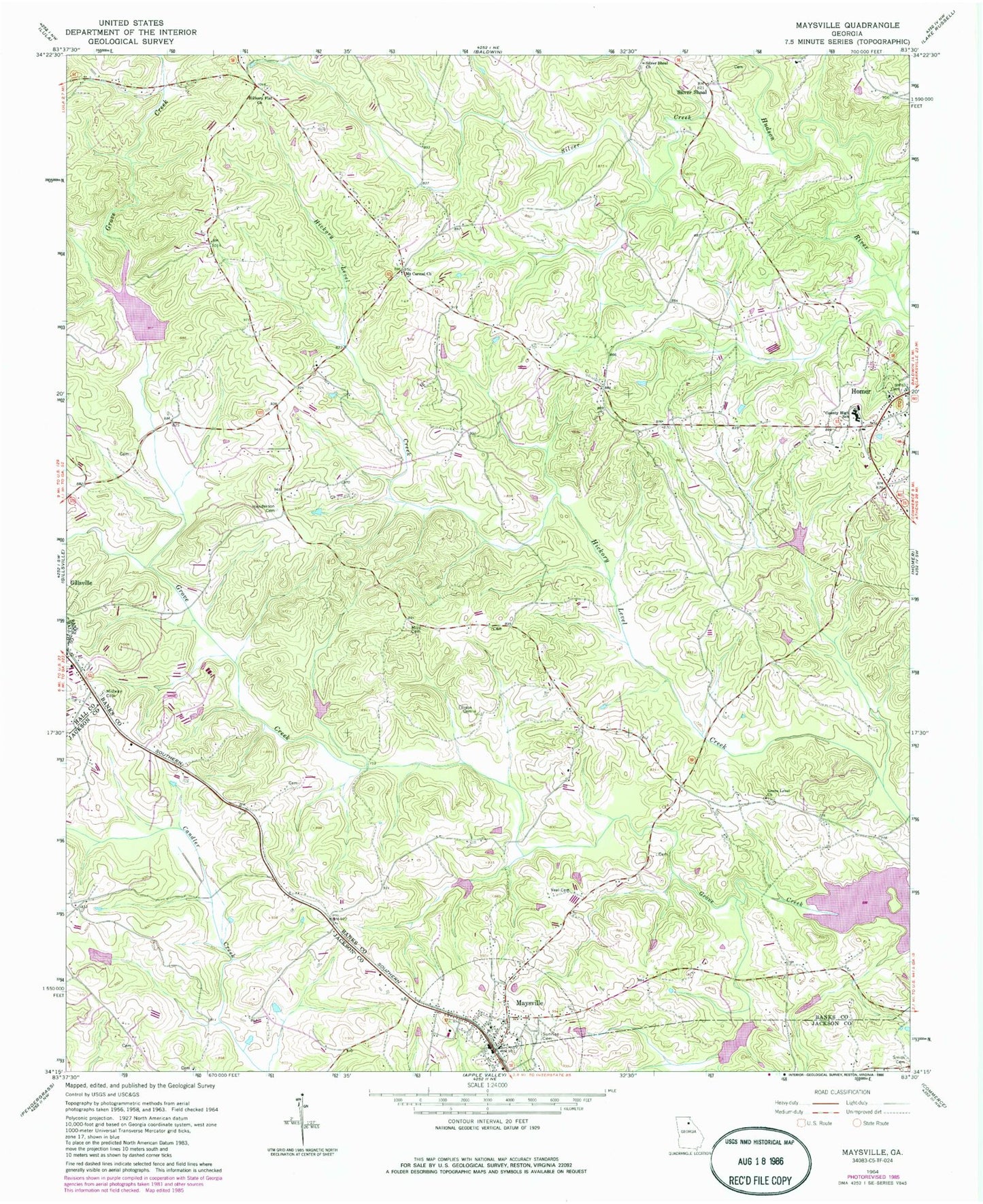 Classic USGS Maysville Georgia 7.5'x7.5' Topo Map Image