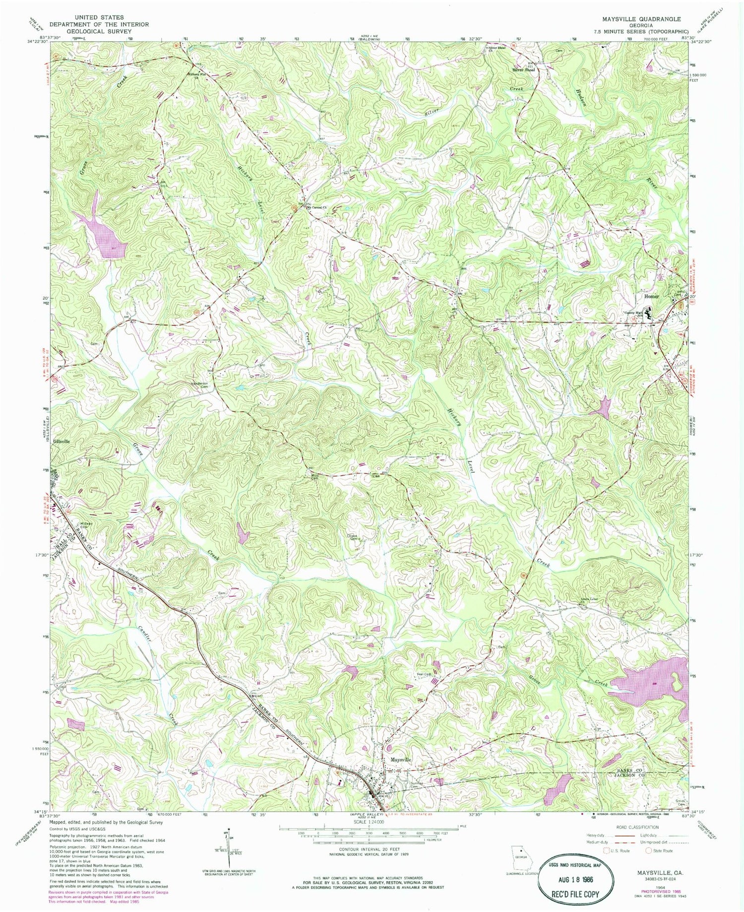 Classic USGS Maysville Georgia 7.5'x7.5' Topo Map Image
