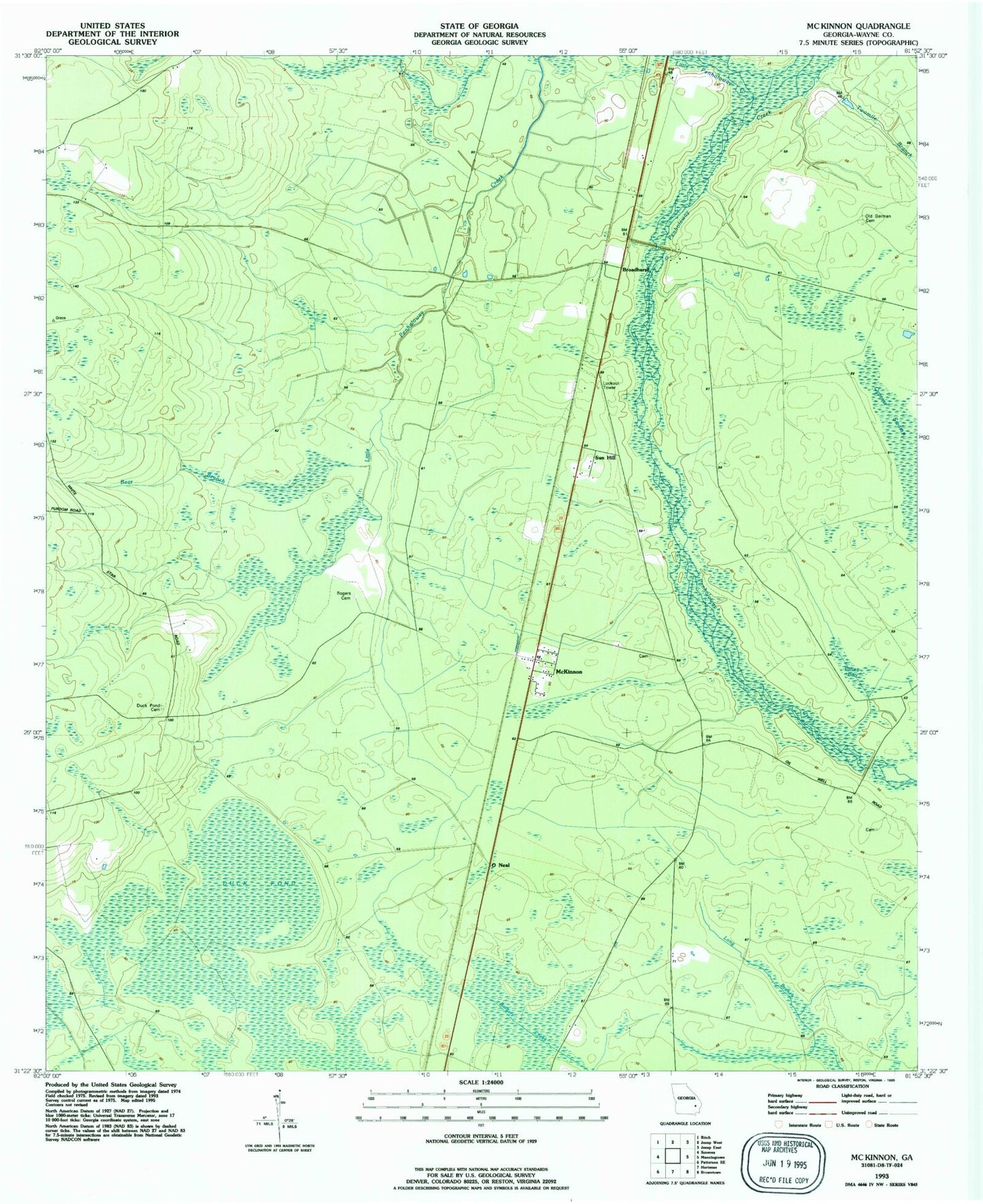 Classic USGS McKinnon Georgia 7.5'x7.5' Topo Map Image