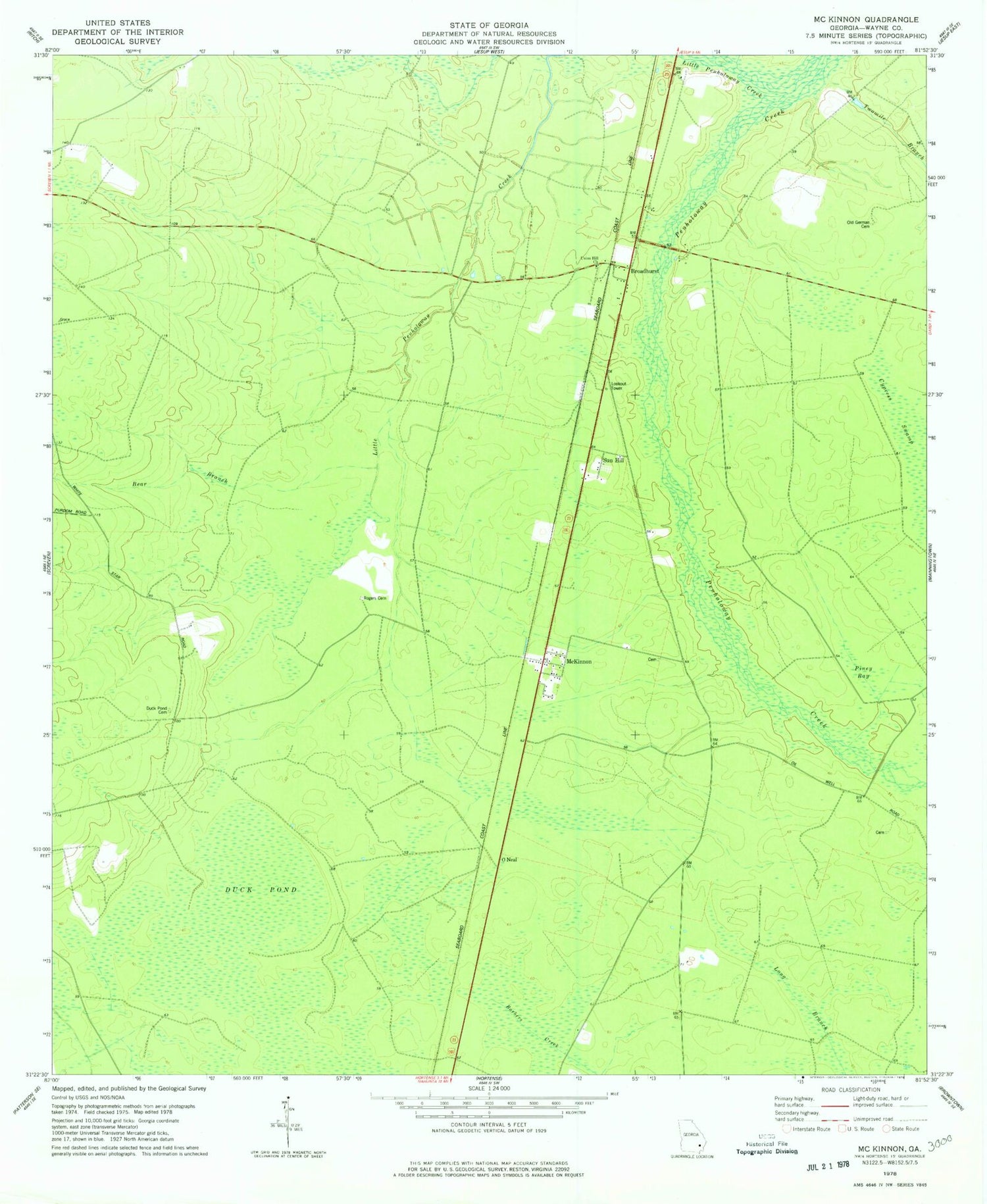 Classic USGS McKinnon Georgia 7.5'x7.5' Topo Map Image