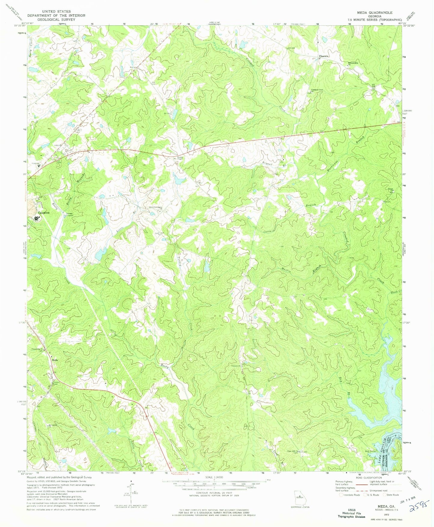 Classic USGS Meda Georgia 7.5'x7.5' Topo Map Image