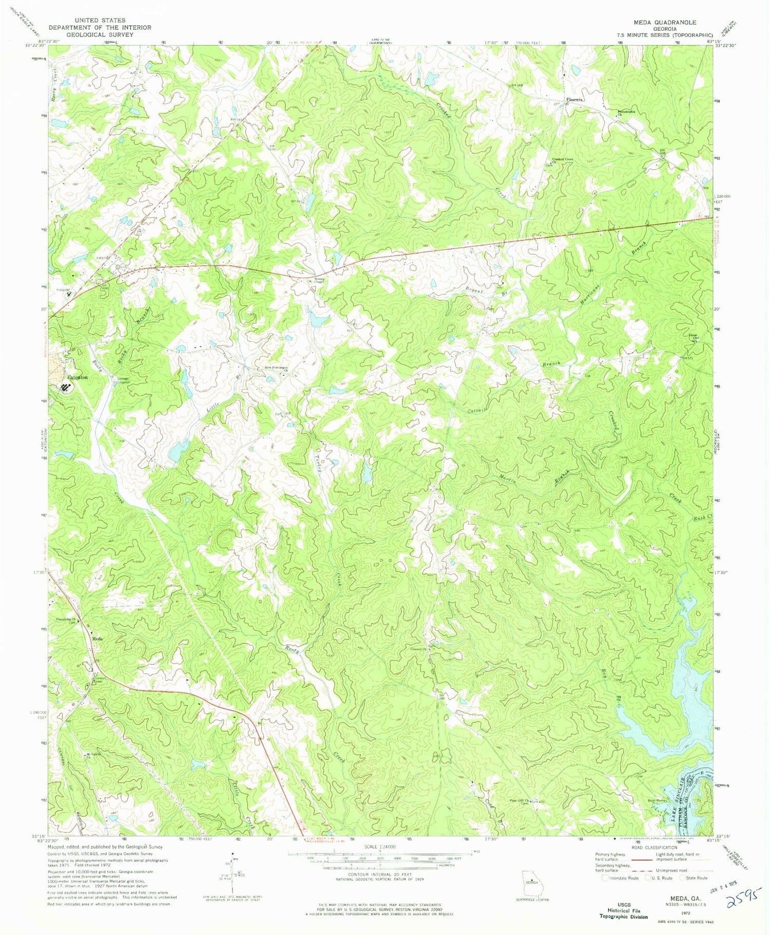 Classic USGS Meda Georgia 7.5'x7.5' Topo Map Image