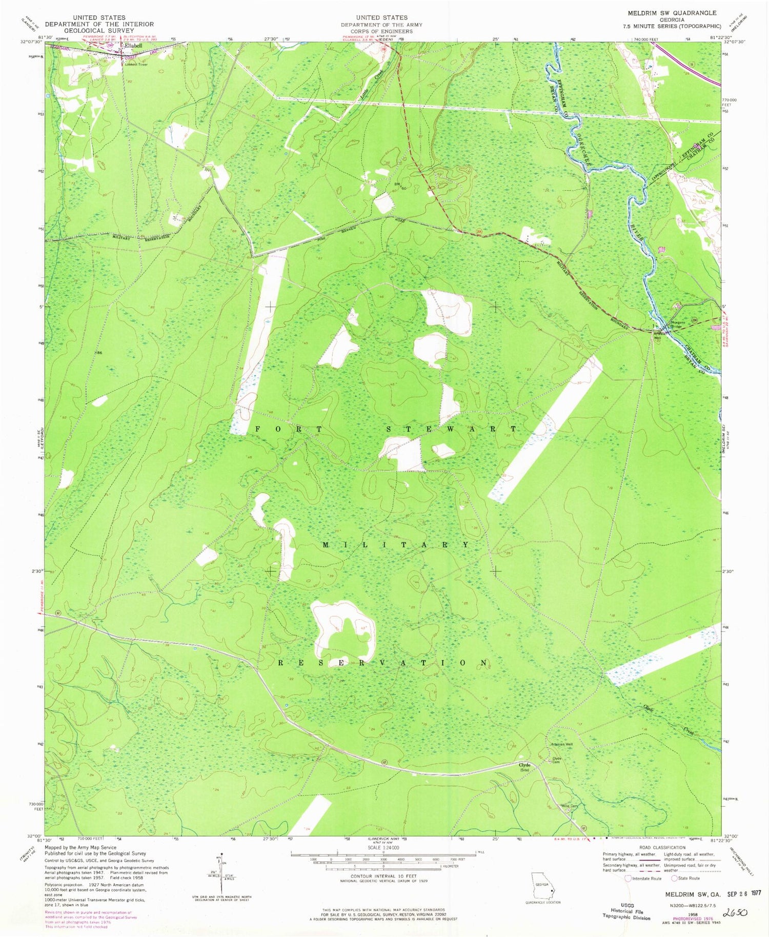 Classic USGS Meldrim SW Georgia 7.5'x7.5' Topo Map Image
