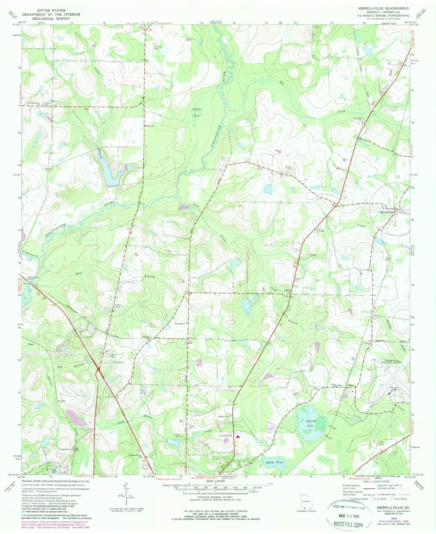 Classic USGS Merrillville Georgia 7.5'x7.5' Topo Map Image
