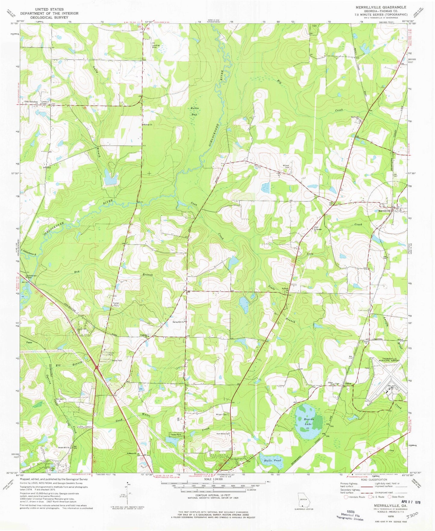 Classic USGS Merrillville Georgia 7.5'x7.5' Topo Map Image