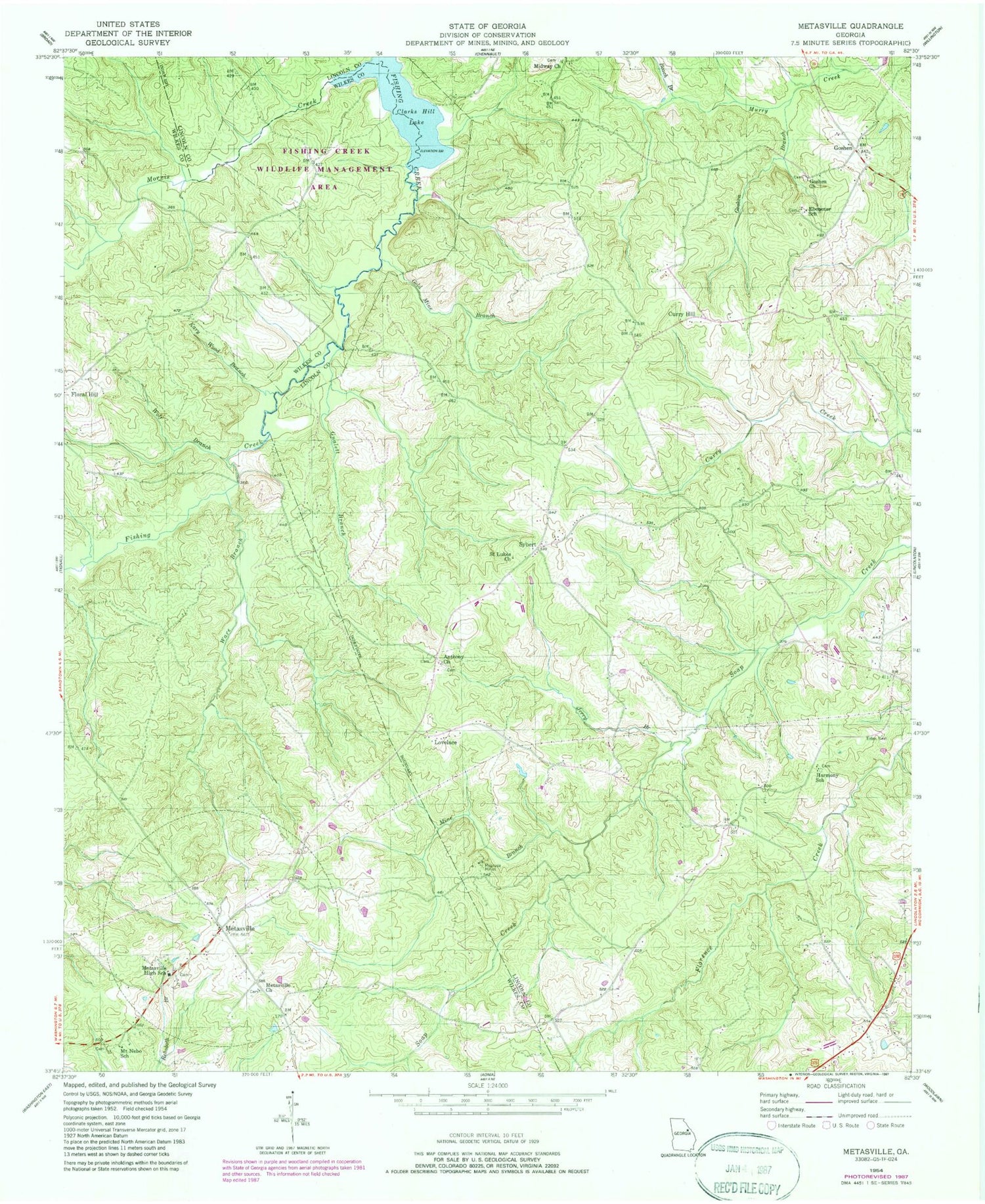 Classic USGS Metasville Georgia 7.5'x7.5' Topo Map Image