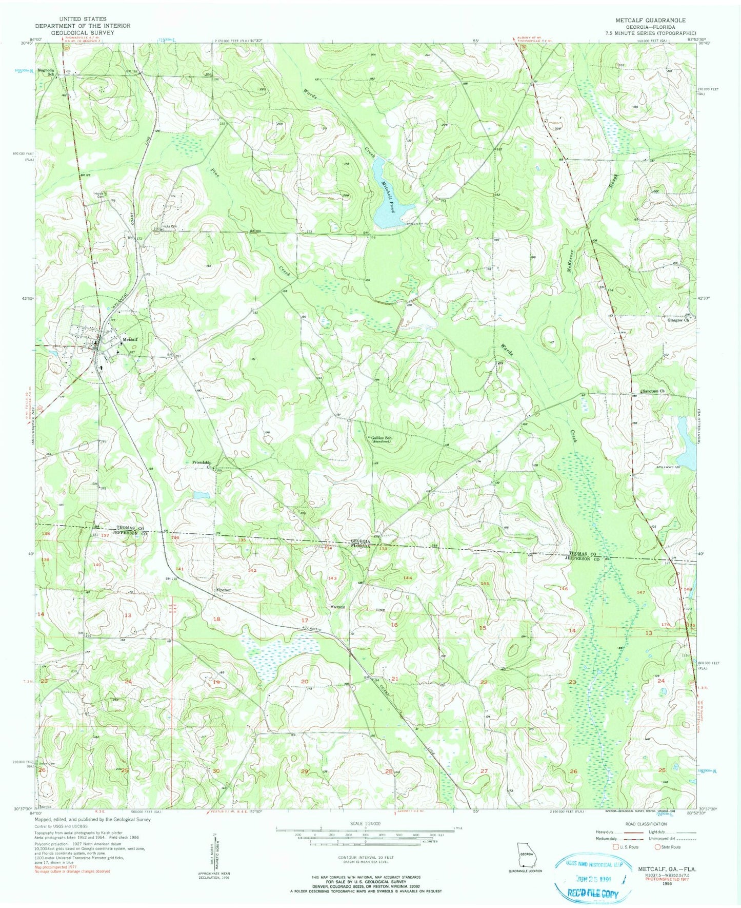 Classic USGS Metcalf Georgia 7.5'x7.5' Topo Map Image