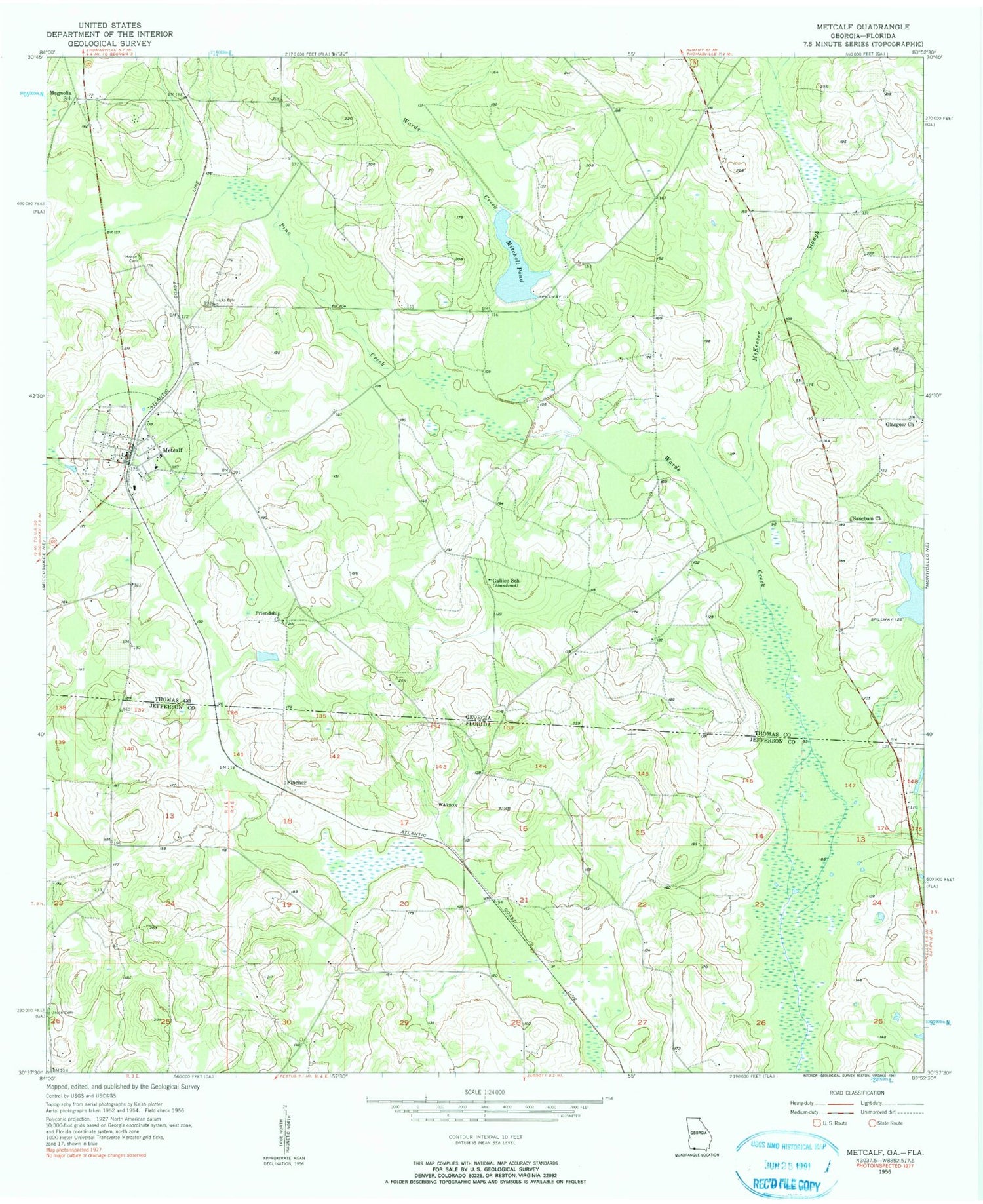 Classic USGS Metcalf Georgia 7.5'x7.5' Topo Map Image