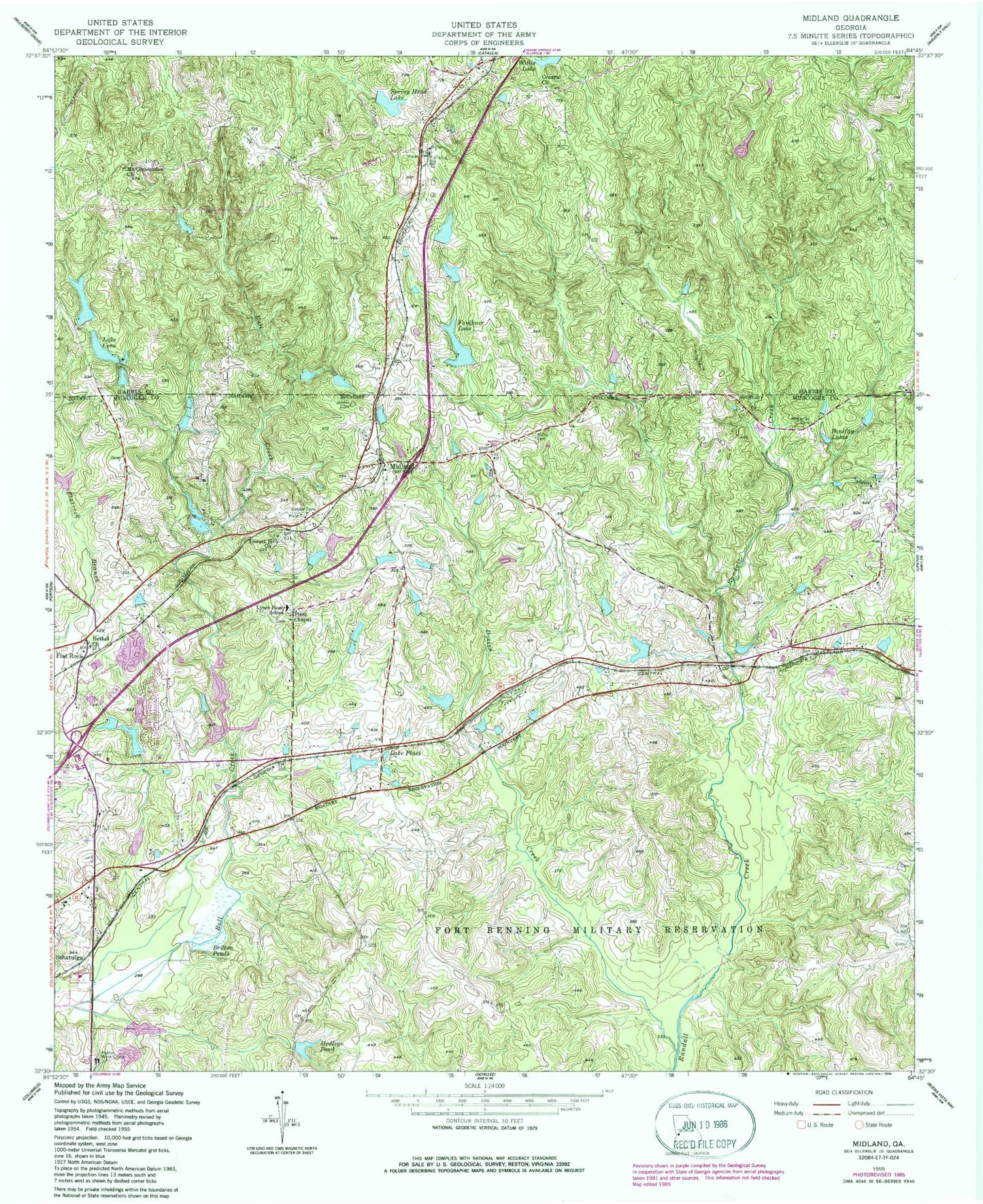 Classic USGS Midland Georgia 7.5'x7.5' Topo Map Image