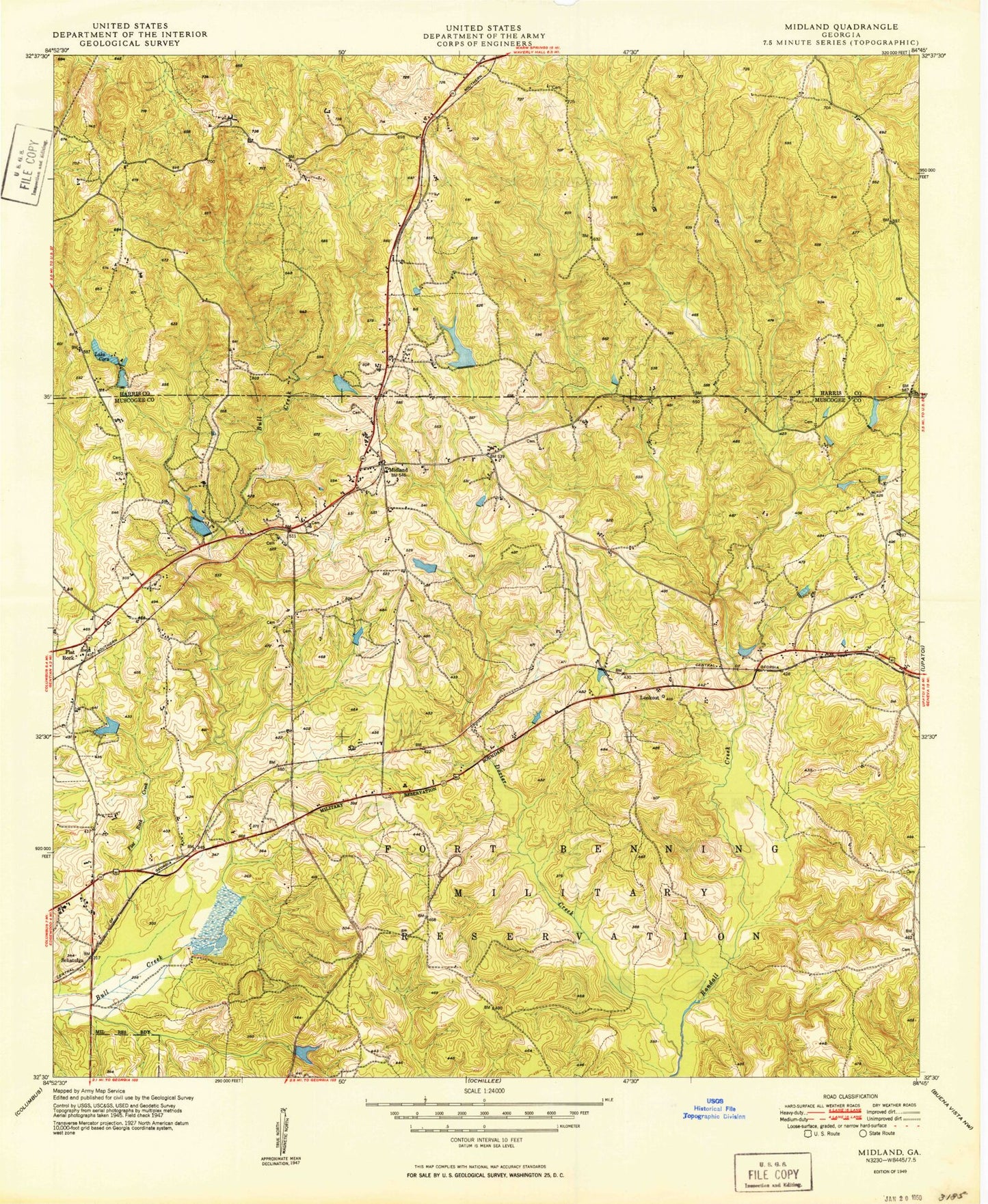 Classic USGS Midland Georgia 7.5'x7.5' Topo Map Image