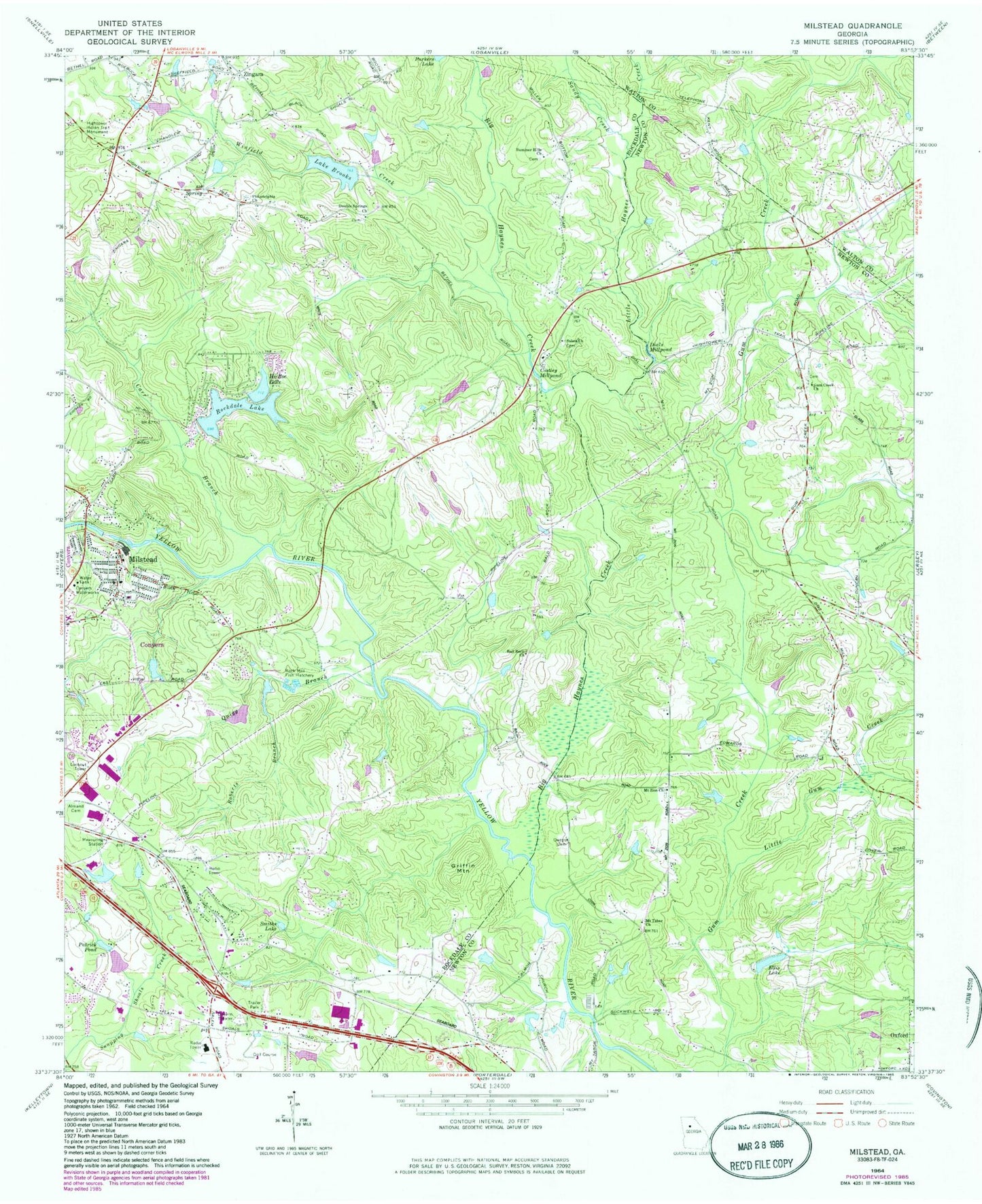 Classic USGS Milstead Georgia 7.5'x7.5' Topo Map Image