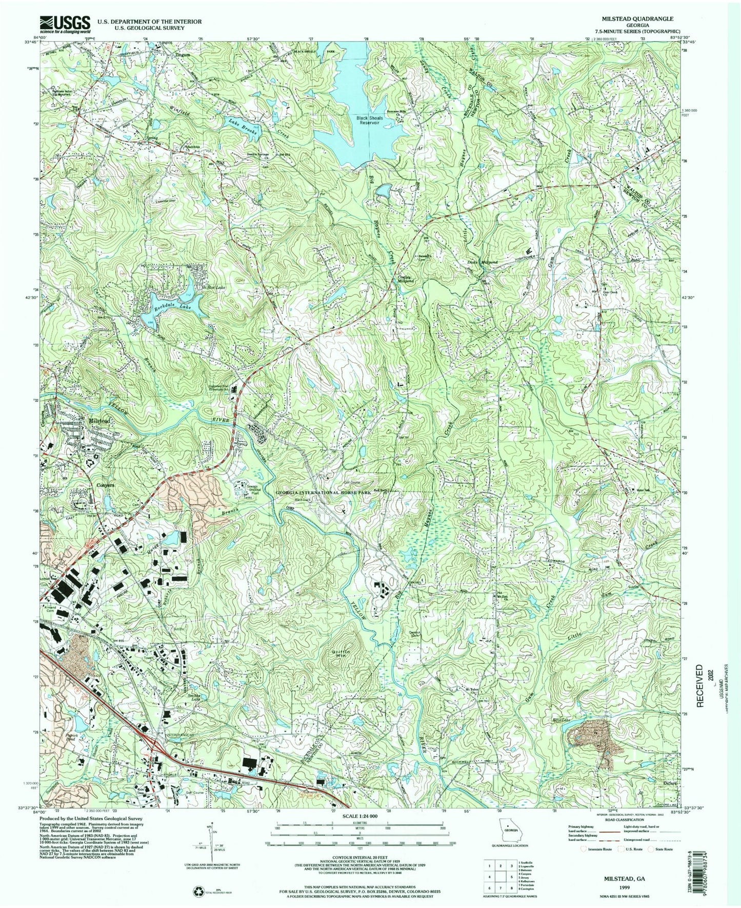 Classic USGS Milstead Georgia 7.5'x7.5' Topo Map Image