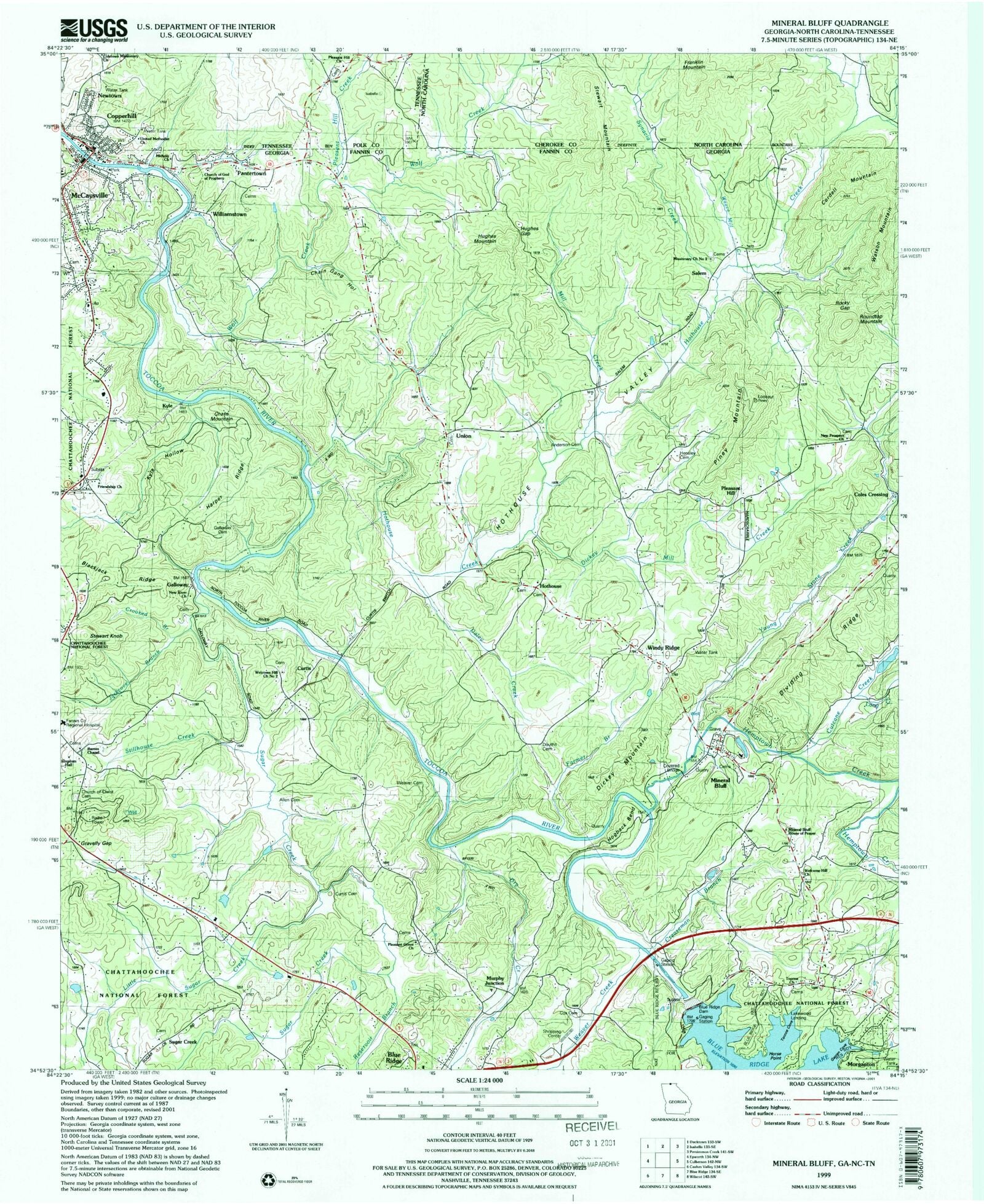 Classic USGS Mineral Bluff 7.5'x7.5' Topo Map MyTopo Map Store
