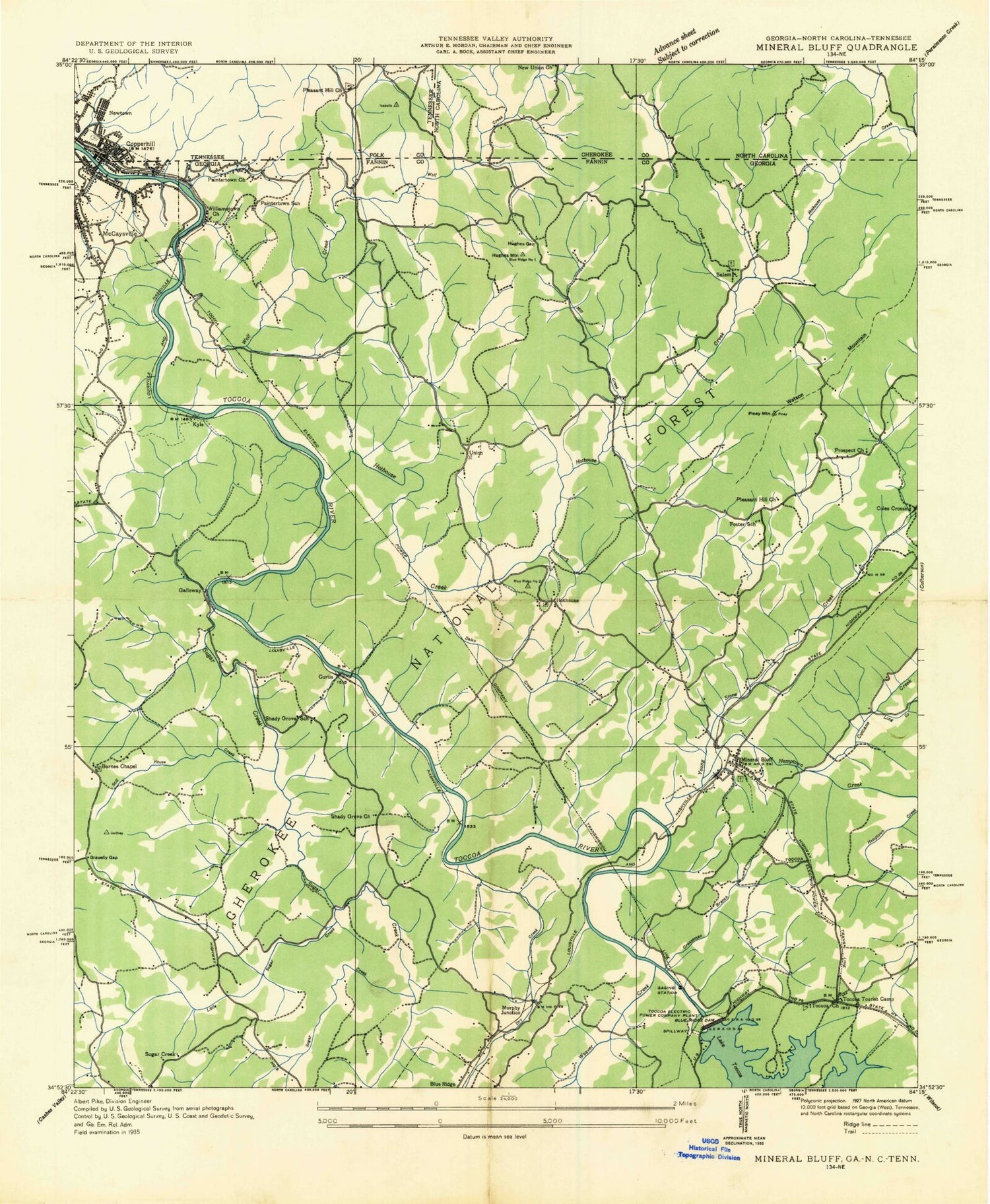 Classic USGS Mineral Bluff Georgia 7.5'x7.5' Topo Map Image