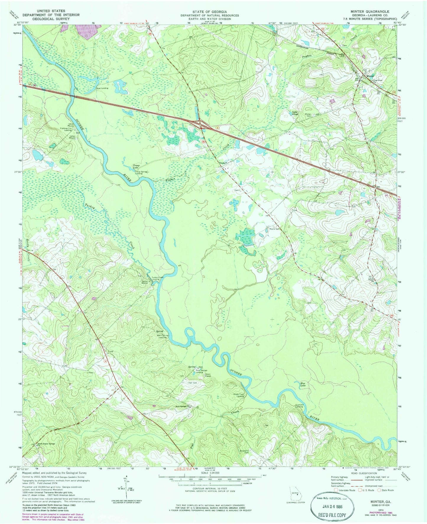 Classic USGS Minter Georgia 7.5'x7.5' Topo Map Image