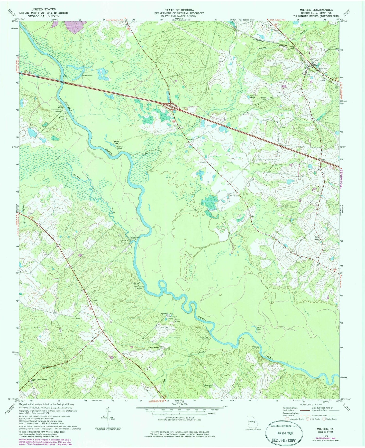 Classic USGS Minter Georgia 7.5'x7.5' Topo Map Image