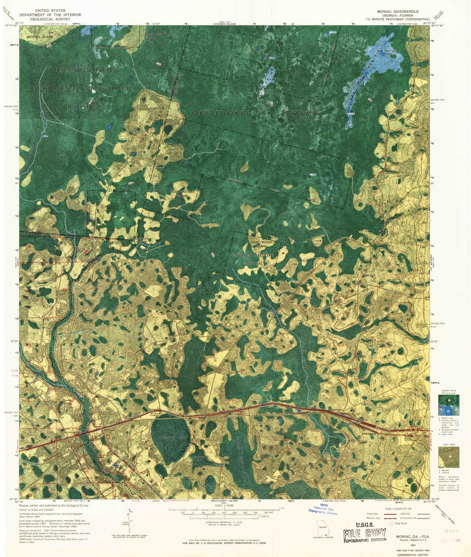 Classic USGS Moniac Georgia 7.5'x7.5' Topo Map Image