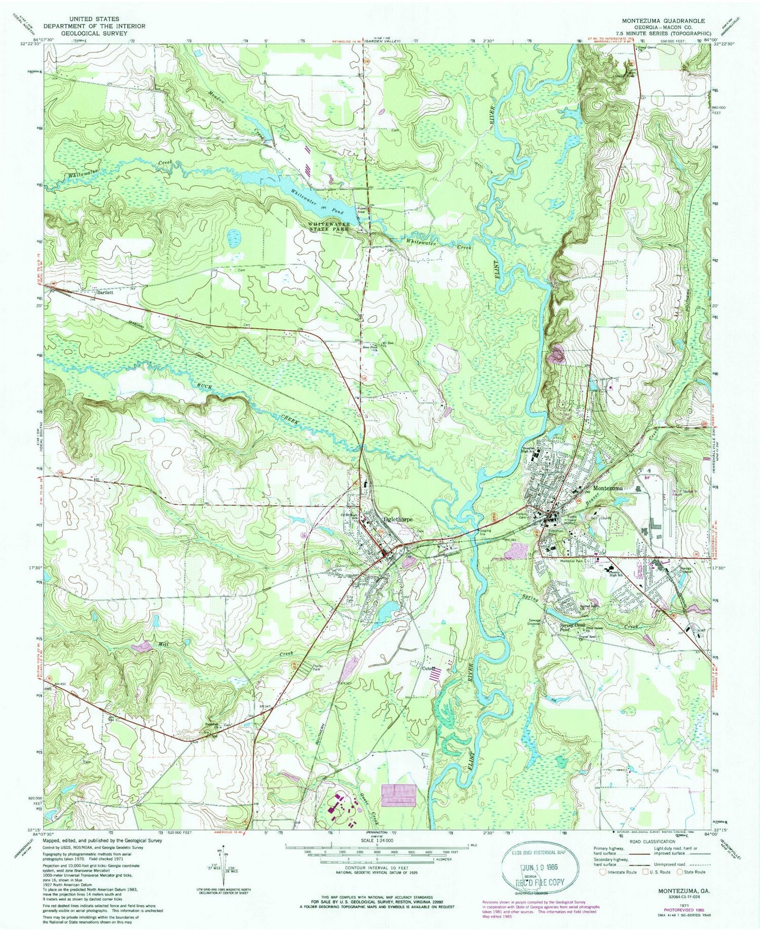 Classic USGS Montezuma Georgia 7.5'x7.5' Topo Map Image