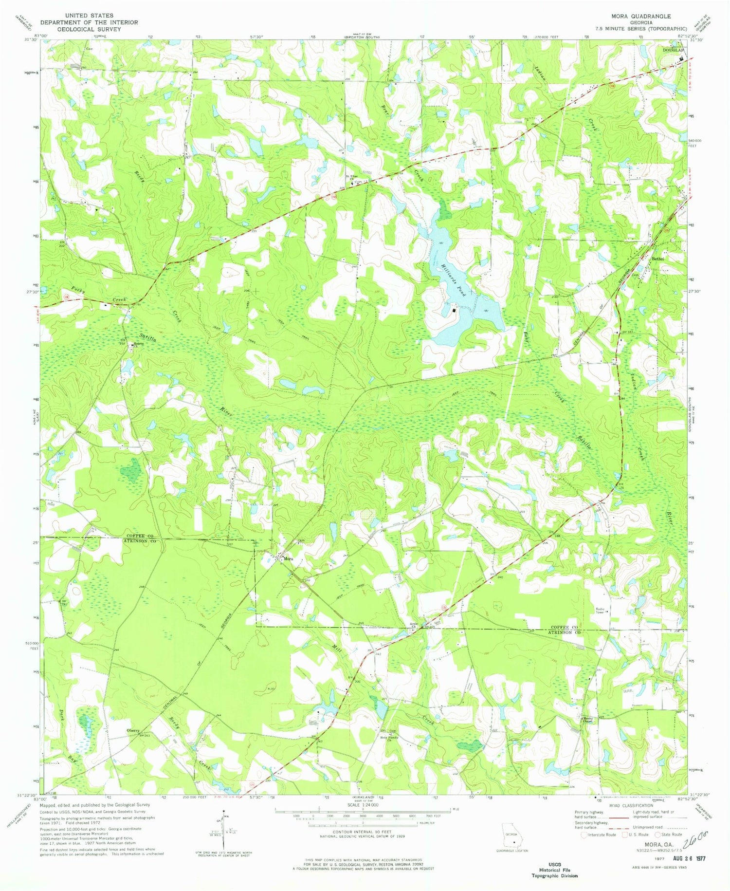 Classic USGS Mora Georgia 7.5'x7.5' Topo Map Image