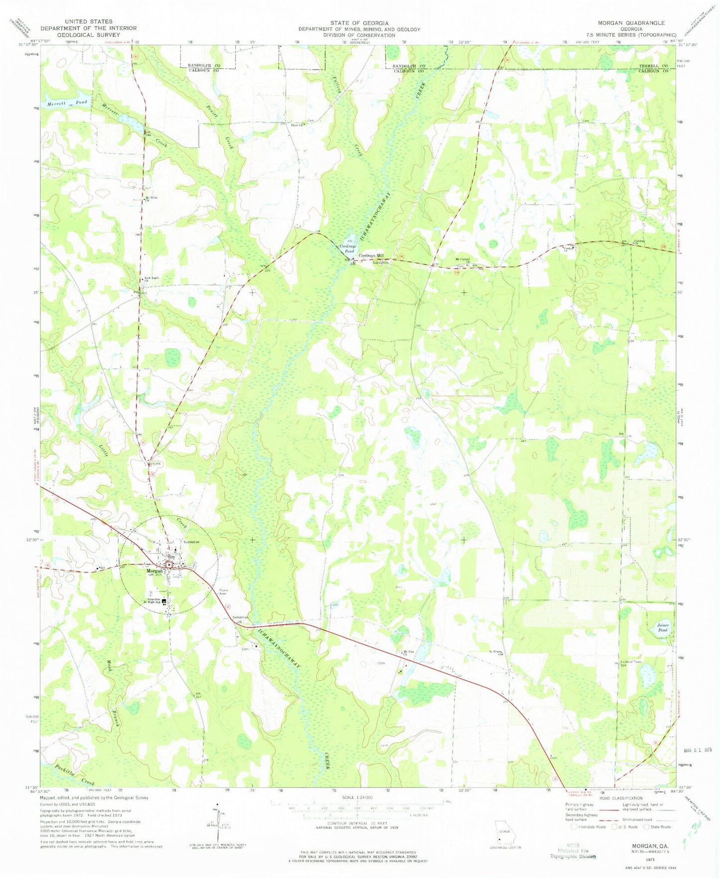 Classic USGS Morgan Georgia 7.5'x7.5' Topo Map Image