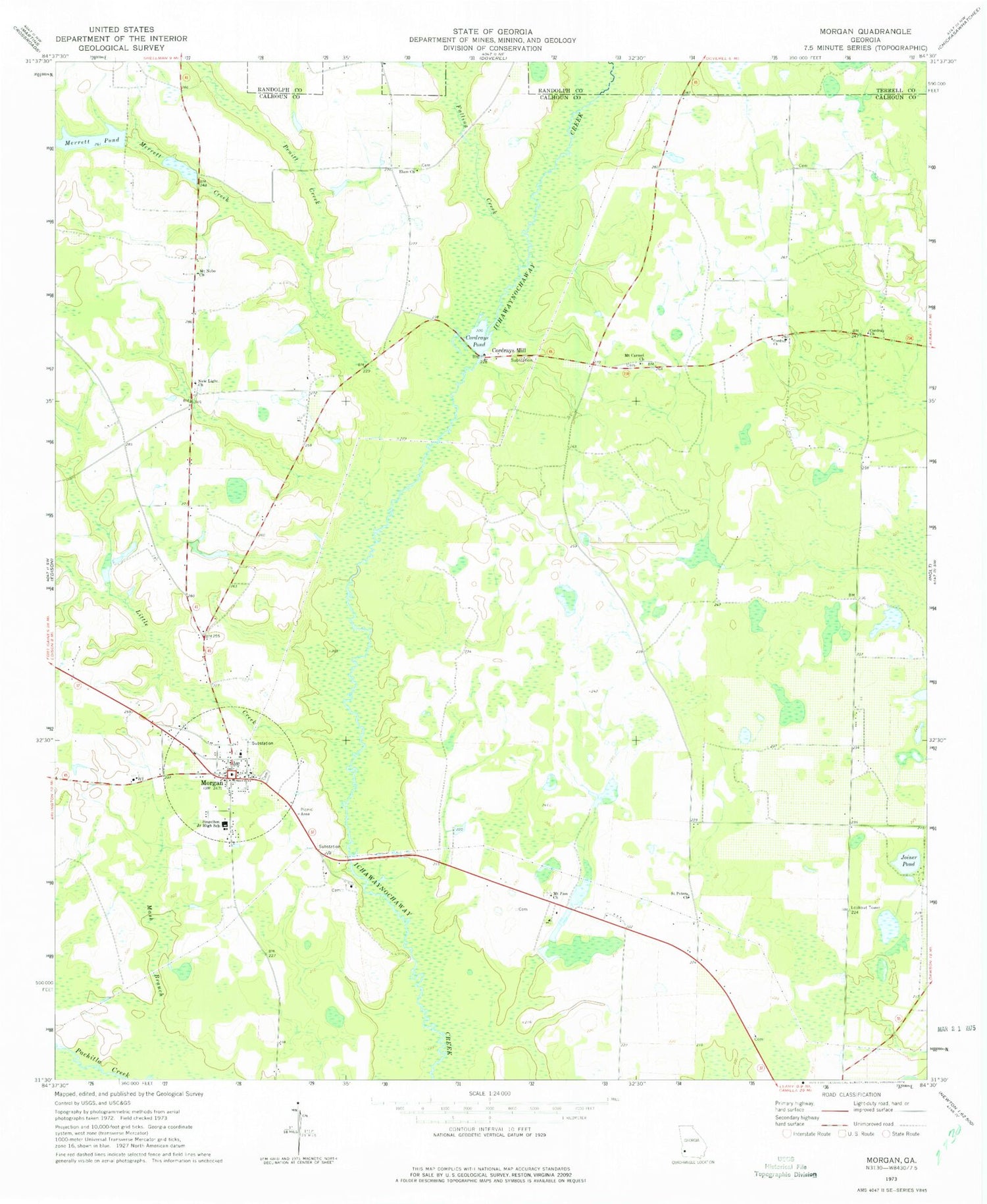 Classic USGS Morgan Georgia 7.5'x7.5' Topo Map Image