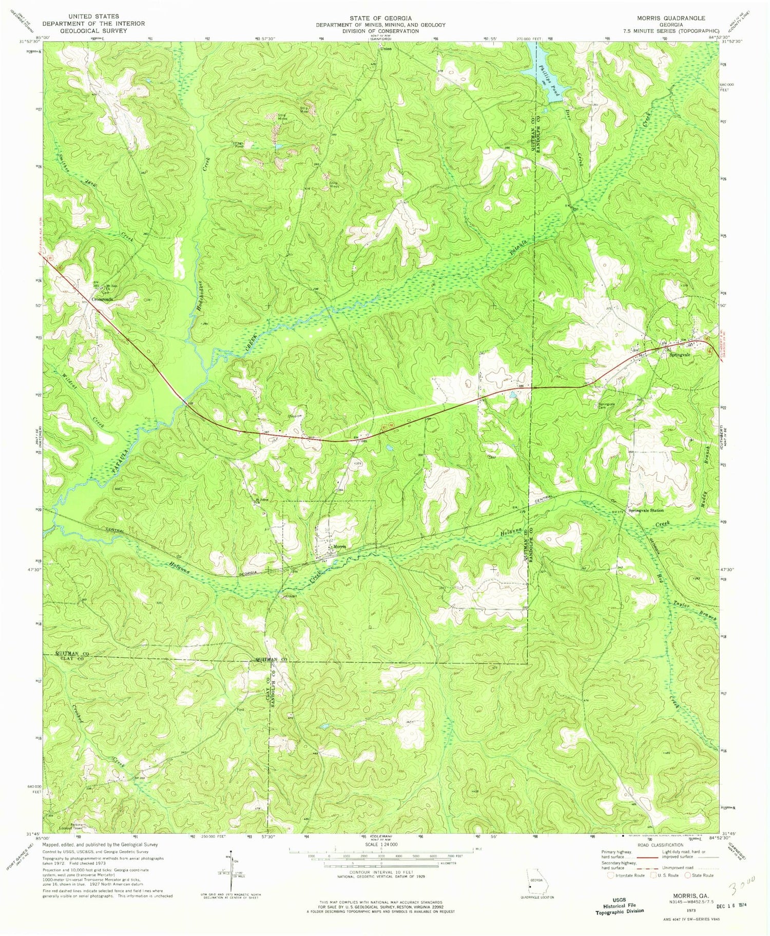 Classic USGS Morris Georgia 7.5'x7.5' Topo Map Image