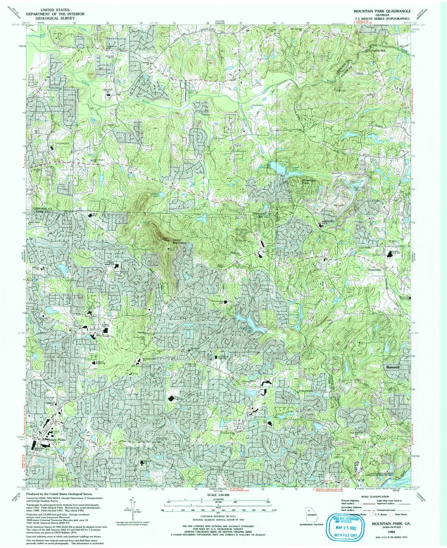 Classic USGS Mountain Park Georgia 7.5'x7.5' Topo Map Image