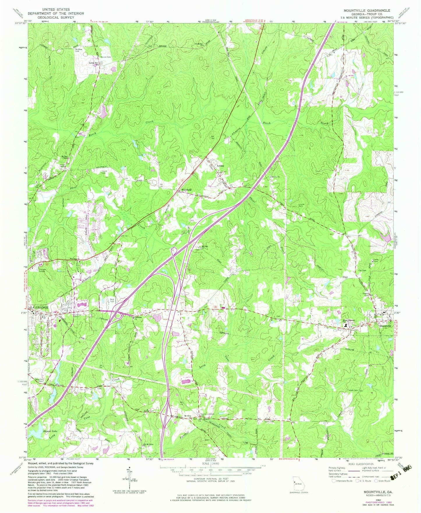 Classic USGS Mountville Georgia 7.5'x7.5' Topo Map Image