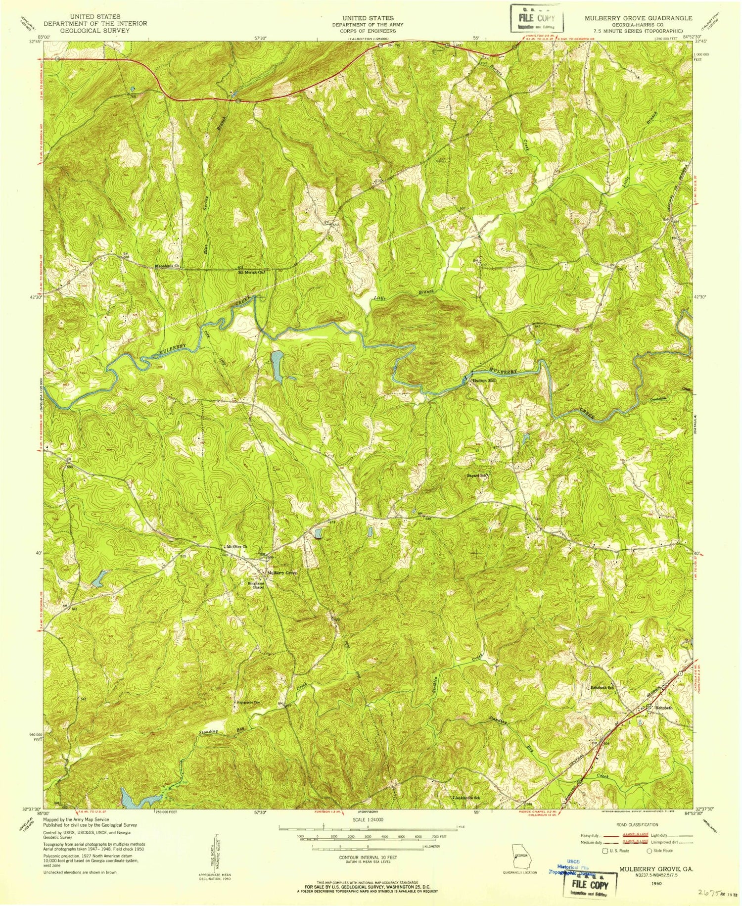 Classic USGS Mulberry Grove Georgia 7.5'x7.5' Topo Map Image