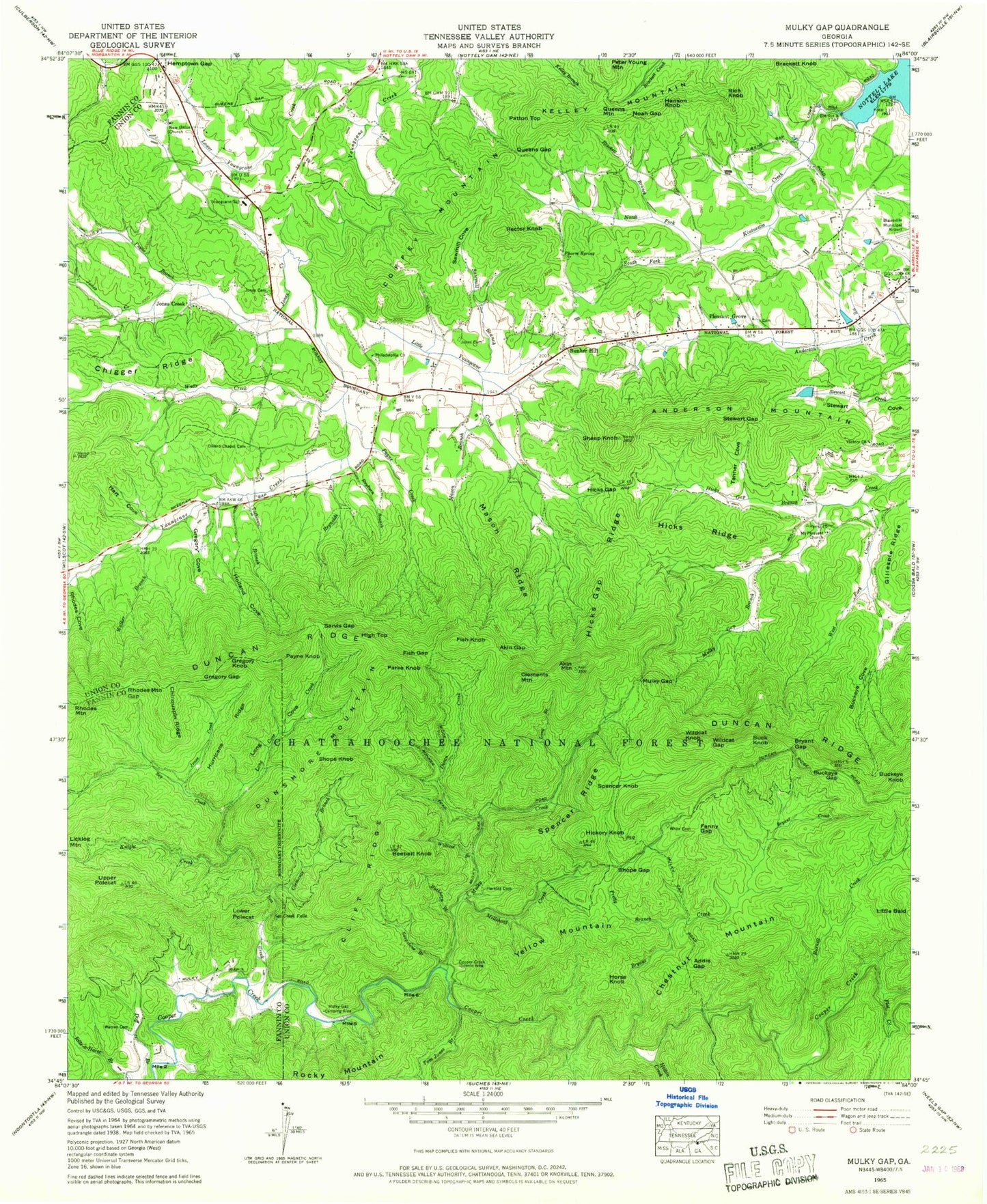 Classic USGS Mulky Gap Georgia 7.5'x7.5' Topo Map Image