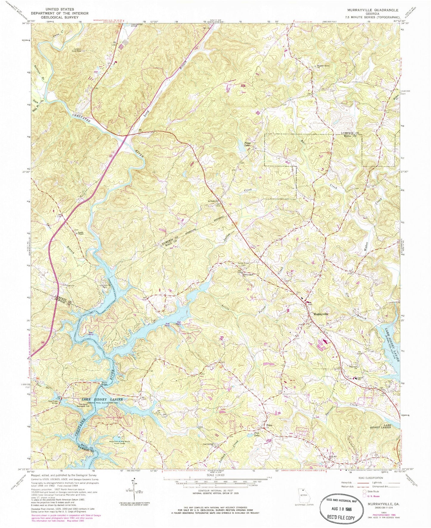 Classic USGS Murrayville Georgia 7.5'x7.5' Topo Map Image