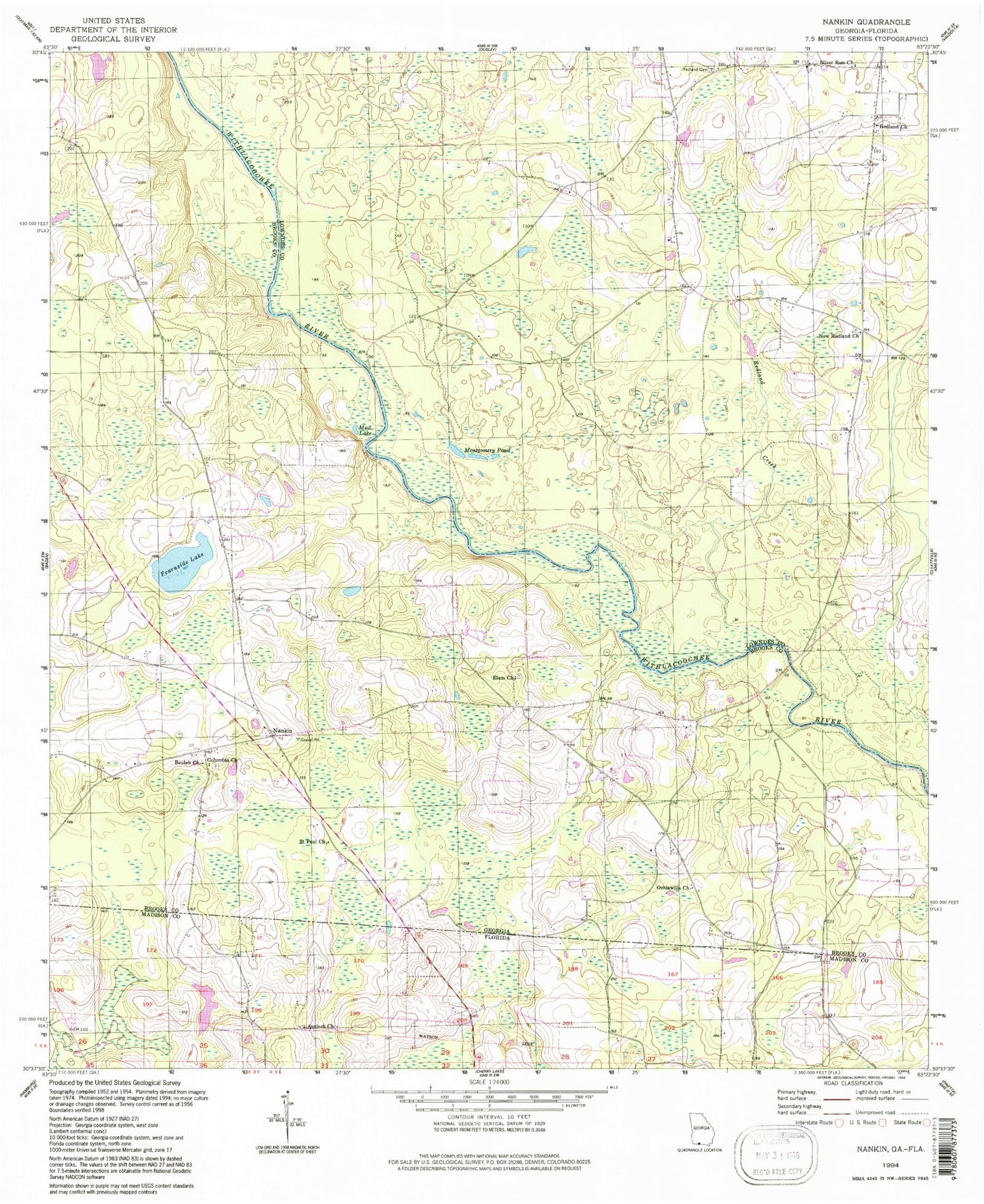 Classic USGS Nankin Georgia 7.5'x7.5' Topo Map Image