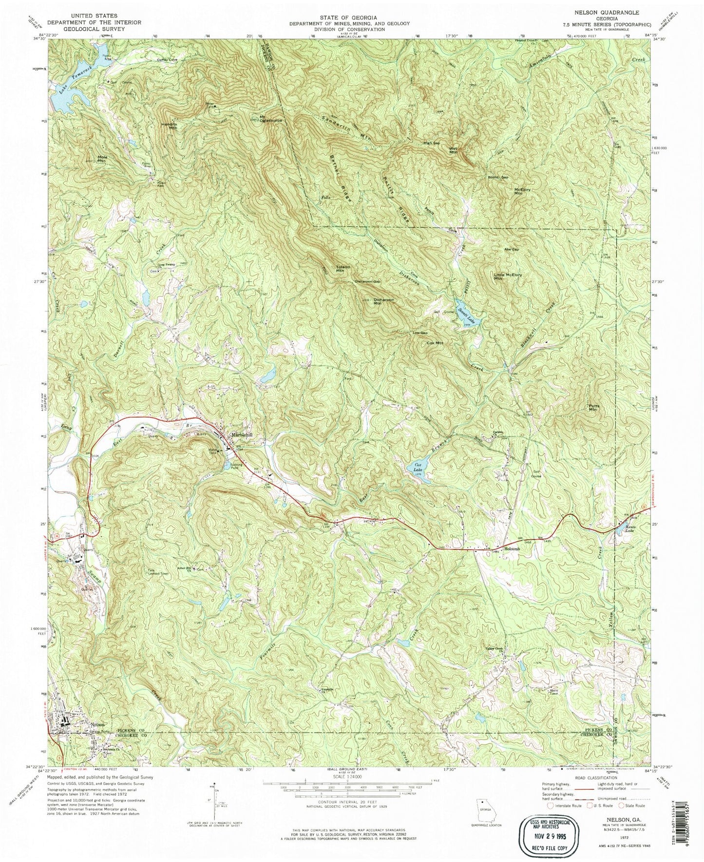 Classic USGS Nelson Georgia 7.5'x7.5' Topo Map Image
