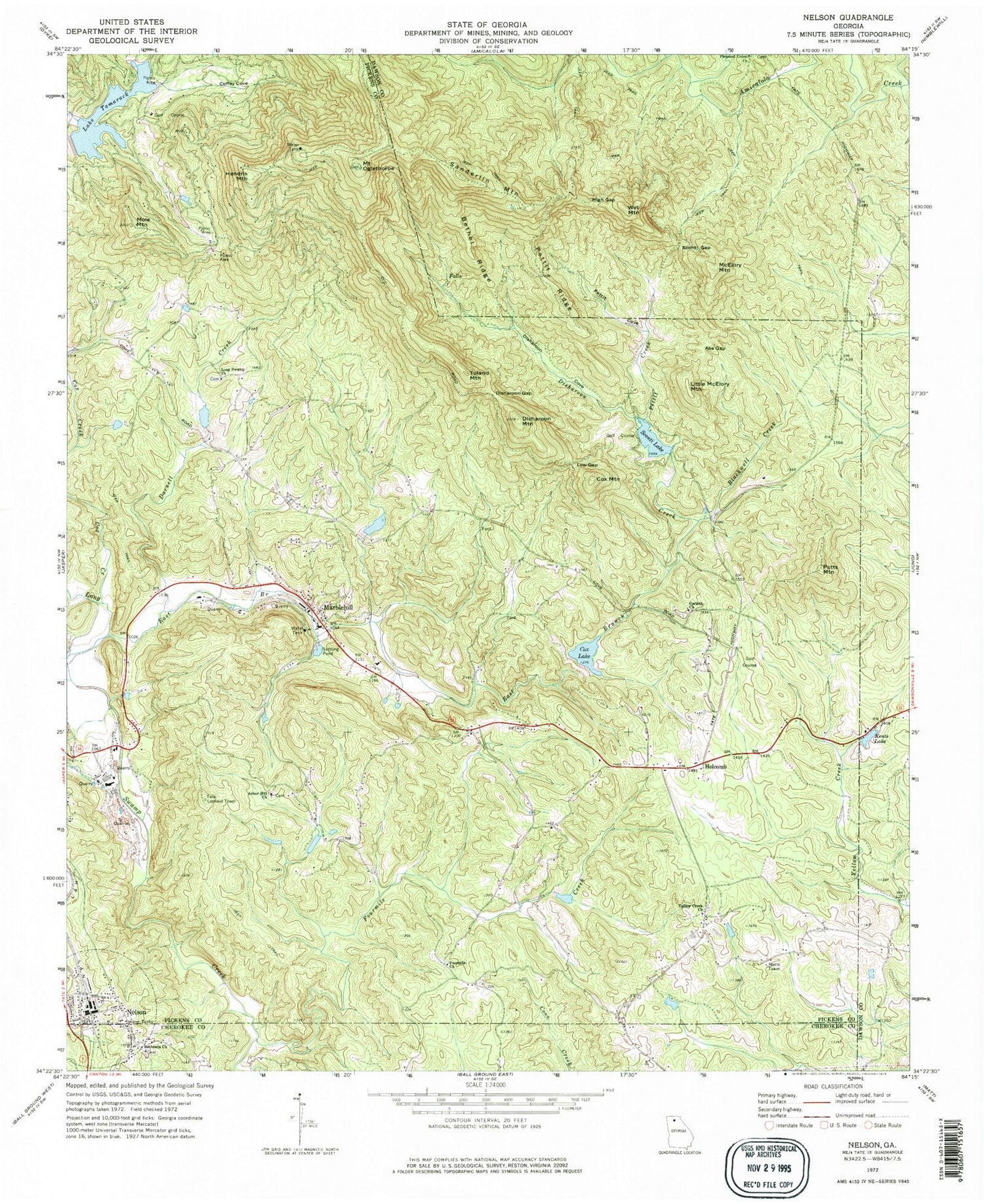 Classic USGS Nelson Georgia 7.5'x7.5' Topo Map Image