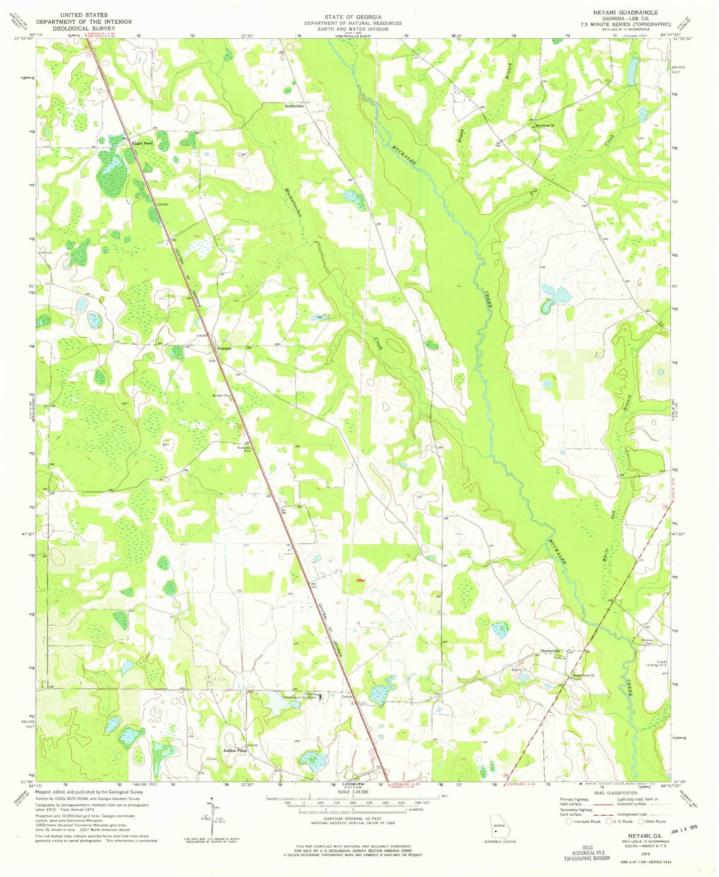 Classic USGS Neyami Georgia 7.5'x7.5' Topo Map Image
