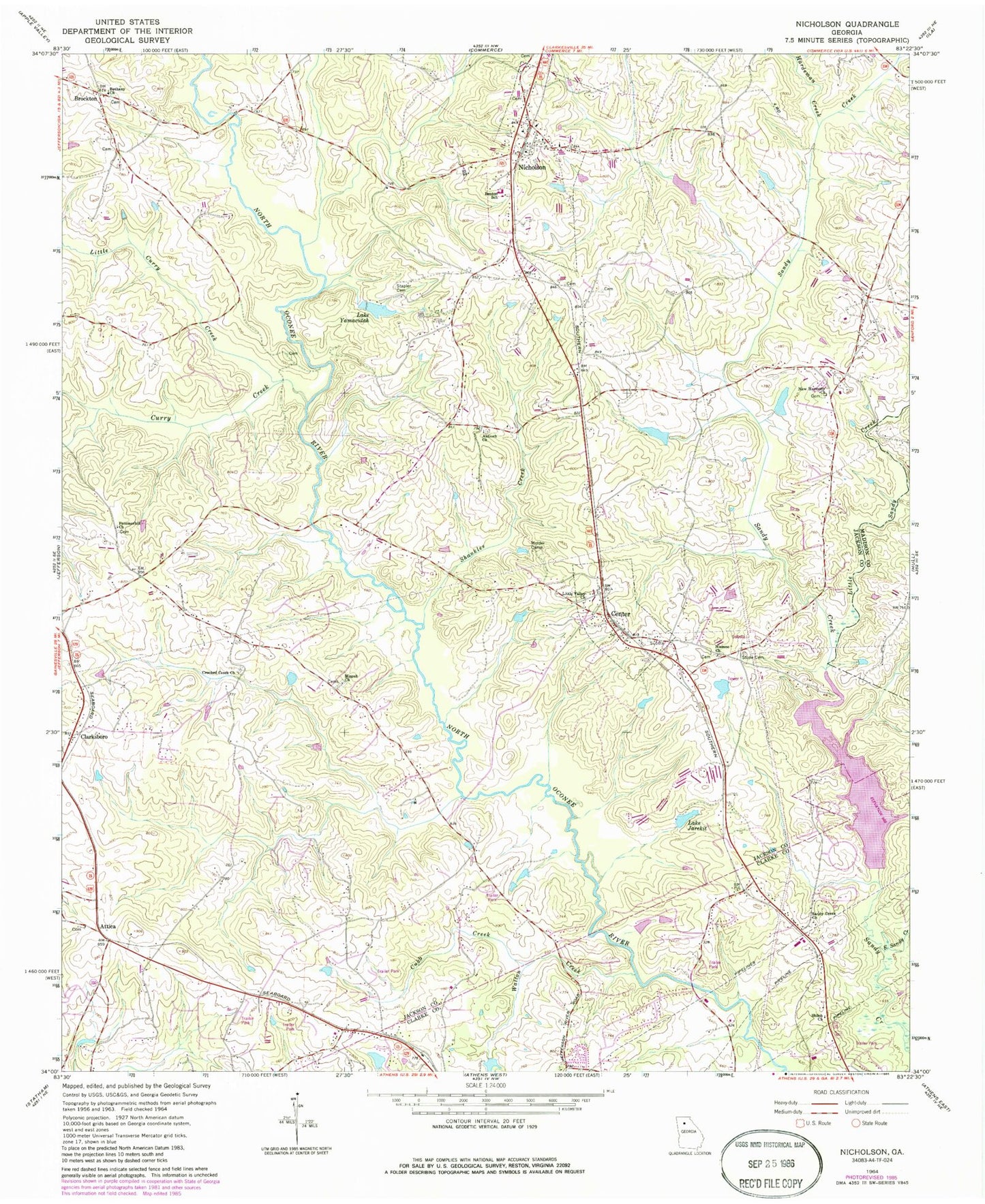 Classic USGS Nicholson Georgia 7.5'x7.5' Topo Map Image